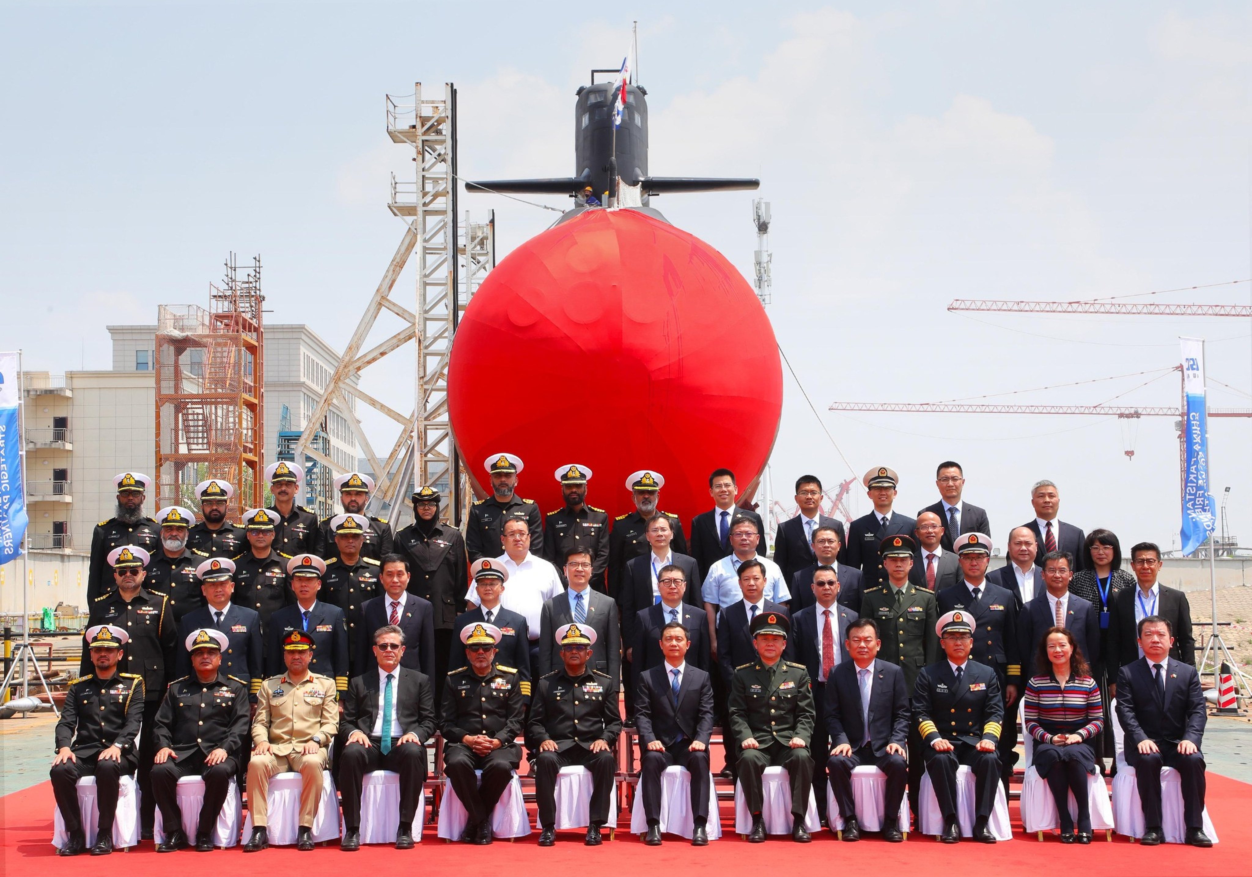 The launch ceremony of the first Chinese-built Hangor-class submarine constructed for the Pakistan Navy was held on Friday at Wuchang Shipbuilding Industry Group’s Shuangliu Base in  Wuhan. Photo: Pakistan Navy