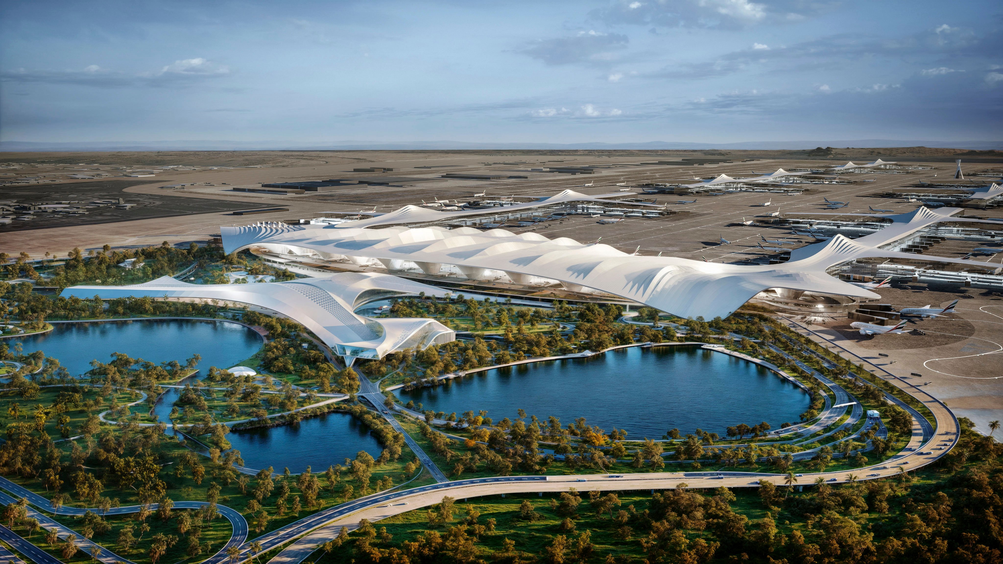 A rendering shows plans for Al Maktoum International Airport in Dubai. Photo: Dubai government via AP