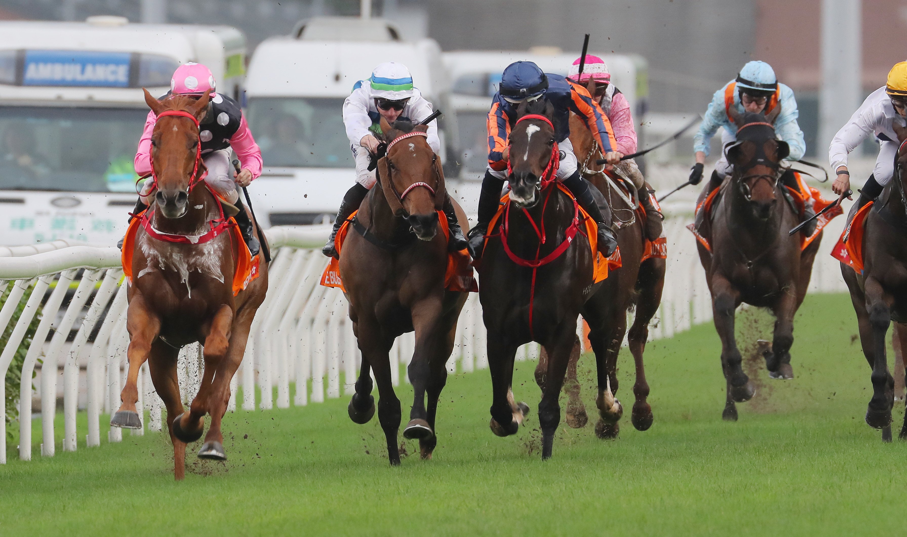 Voyage Bubble (second from left) runs third behind Beauty Eternal in Sunday’s Champions Mile. Photo: Kenneth Chan