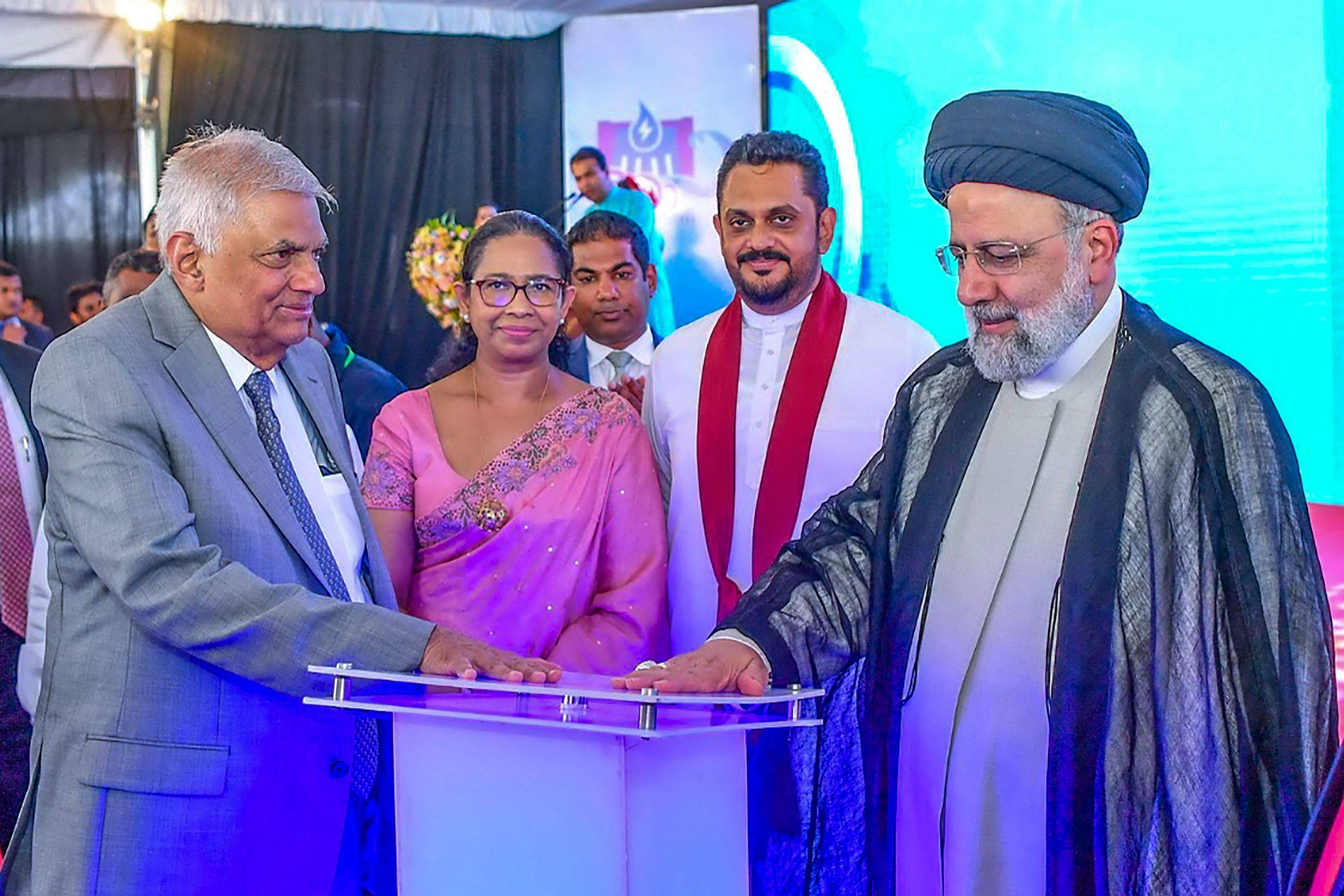Iran’s President Ebrahim Raisi (right) and Sri Lankan President Ranil Wickremesinghe (left) inaugurating the Uma Oya irrigation and hydro-electricity project in Badulla district of Sri Lanka earlier this month. Photo: Sri Lanka President’s Office / AFP