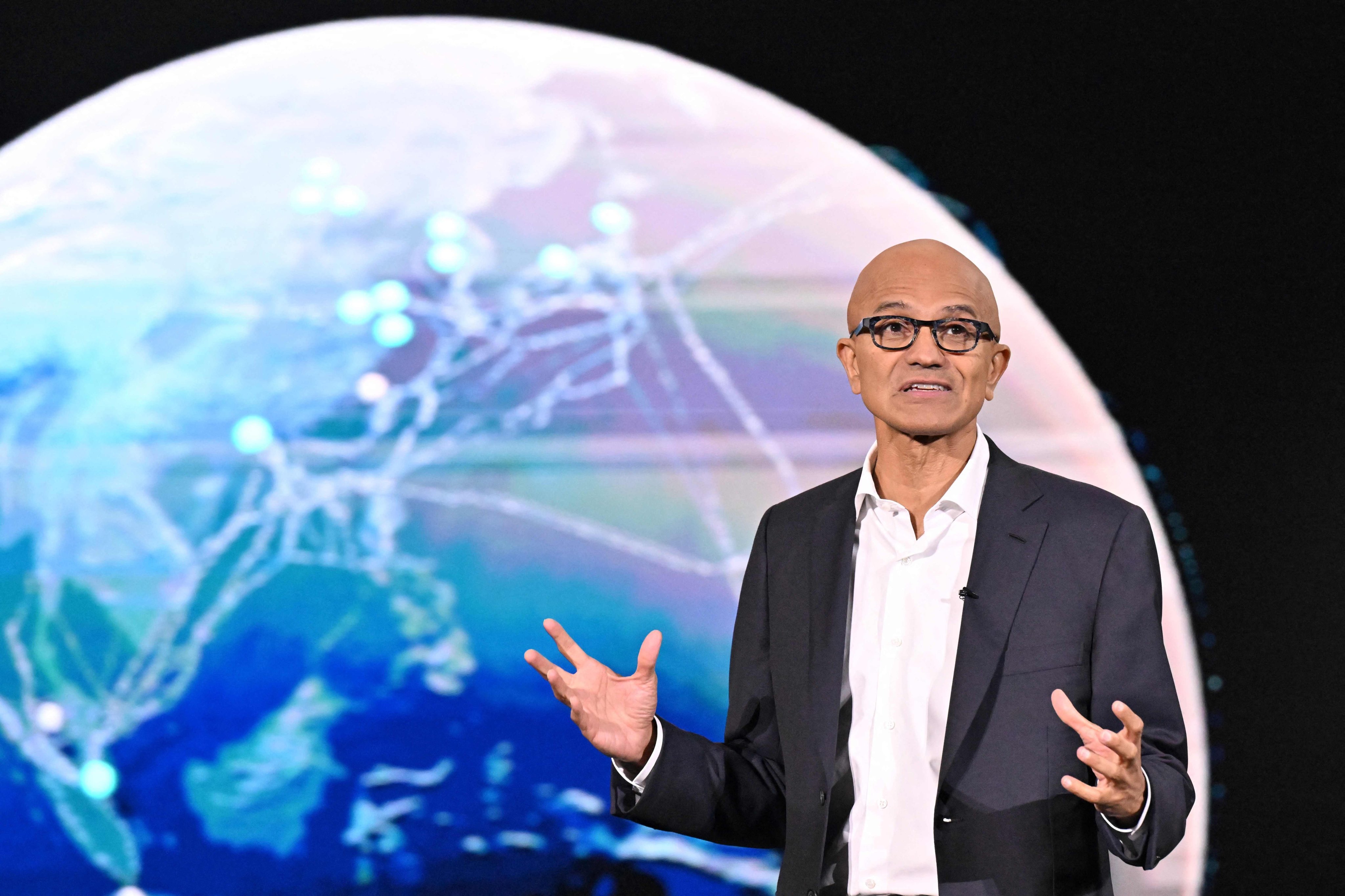 Microsoft Corp chief executive Satya Nadella delivers a speech at the Microsoft Build: AI Day event in Jakarta, Indonesia, on April 30, 2024. Photo: Agence France-Presse