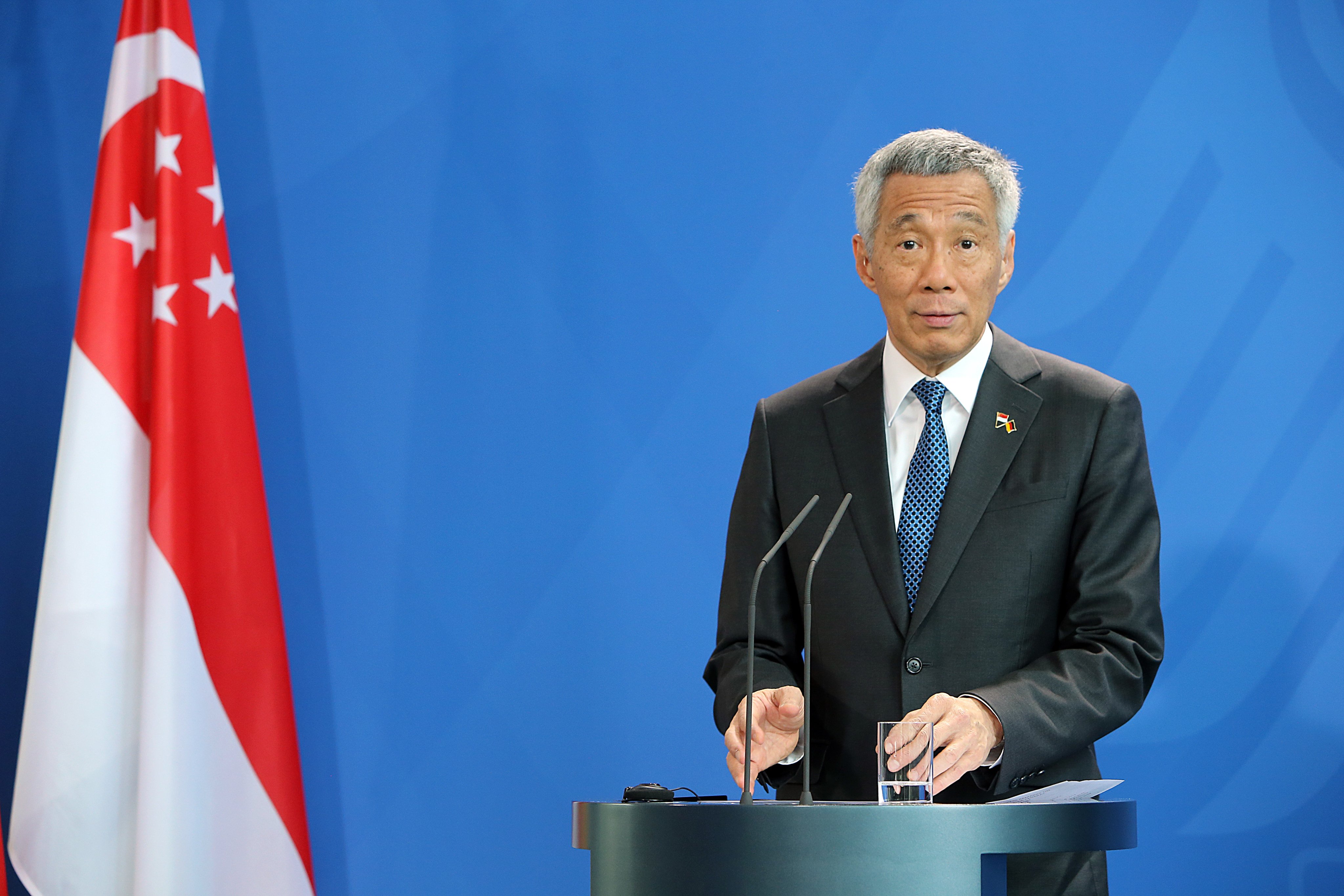 Singaporean Prime Minister Lee Hsien Loong gives a statement in Berlin. Photo: dpa