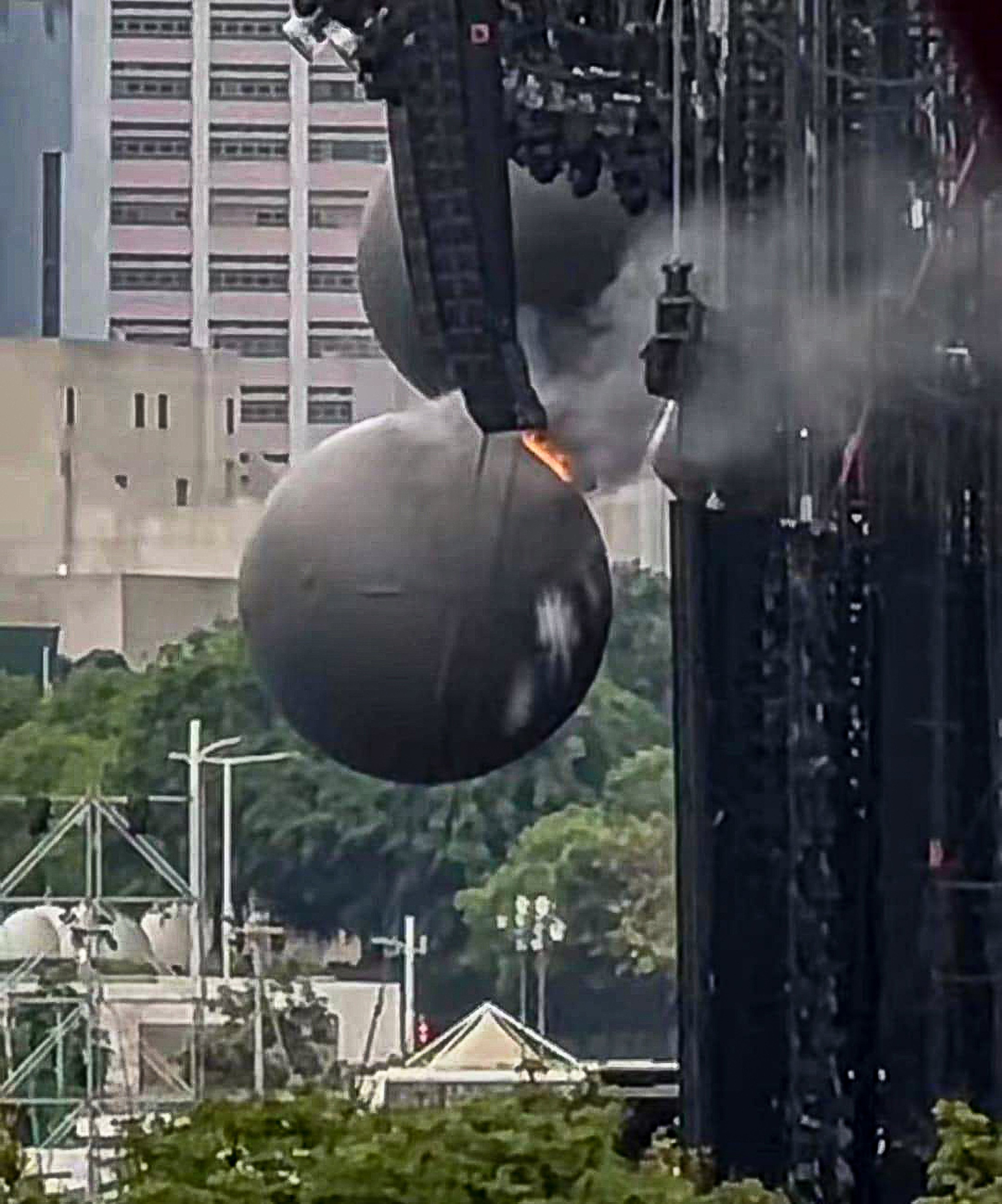 A sphere LED installation catches fire at Mayday’s concert venue. Photo: Xiaohongshu