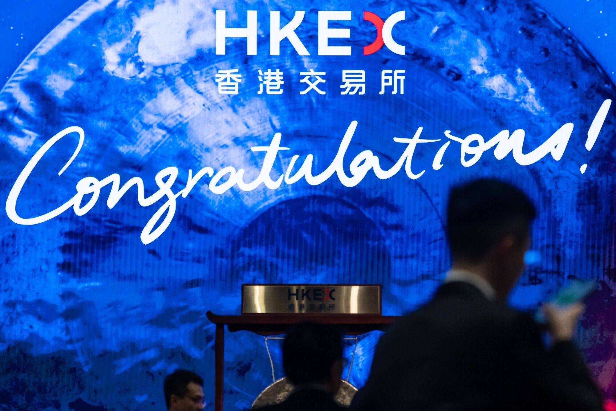 A listing ceremony is held at the Hong Kong Stock Exchange on April 30. While the city’s stock market is benefiting from a burst of unexpected tailwinds, there are good reasons to question the durability of the rally. Photo: Bloomberg 