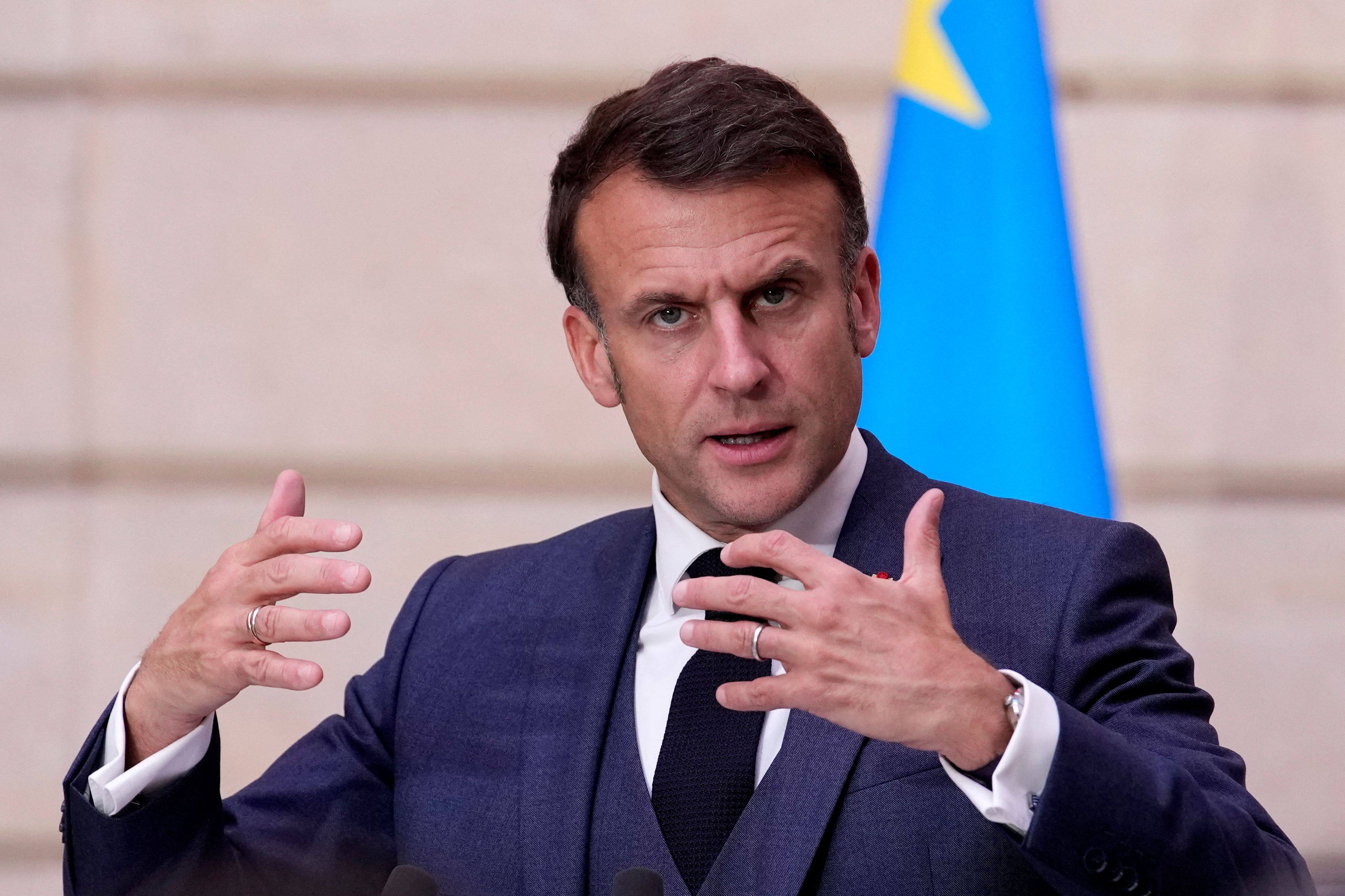 French President Emmanuel Macron reiterated that he did not rule out sending troops to Ukraine, saying the problem “will arise” if Russia breaches Ukraine’s front lines. Photo: AFP