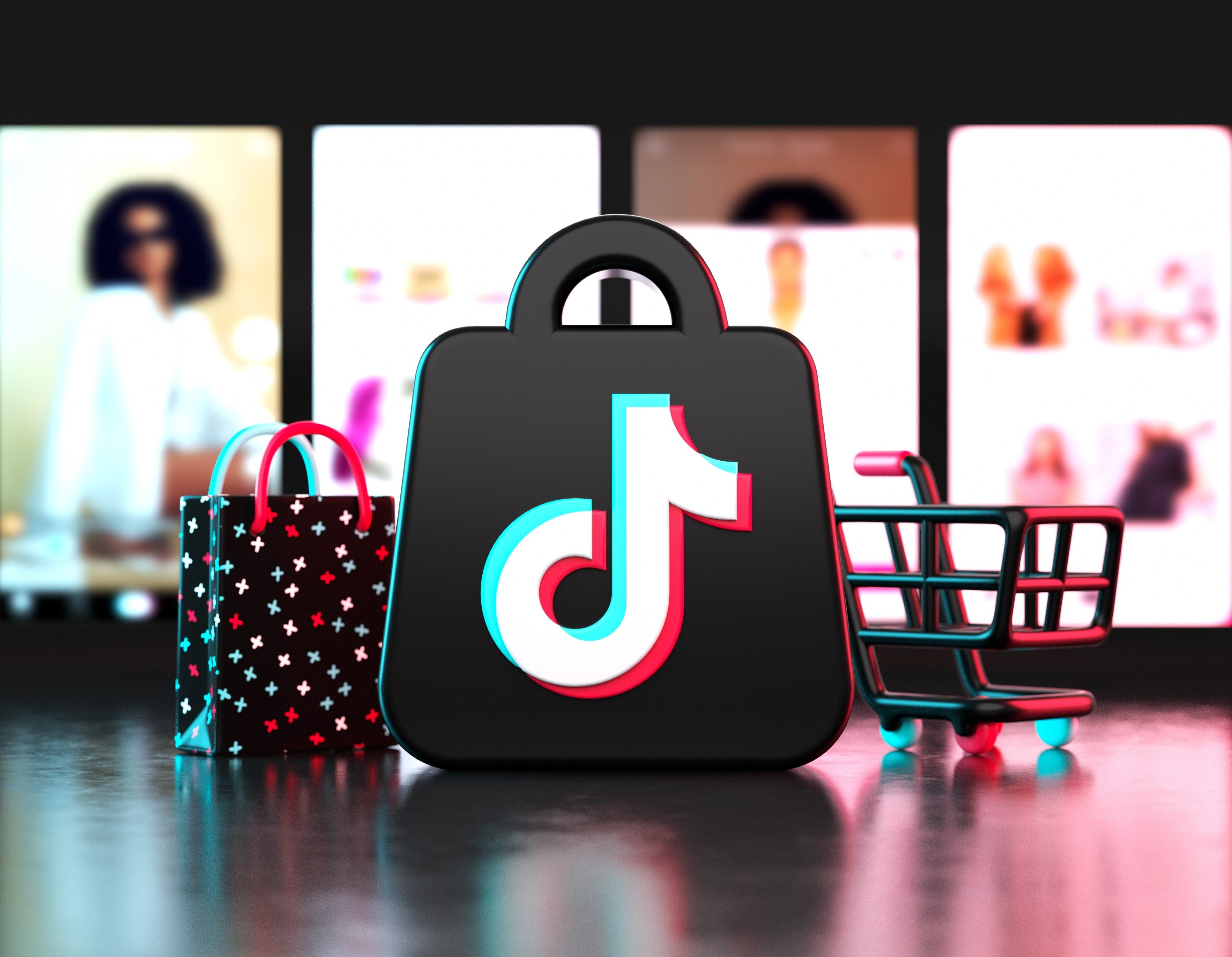 A TikTok Shop icon with shopping cart and bag are shown in this photo illustration. Photo: Shutterstock Images
