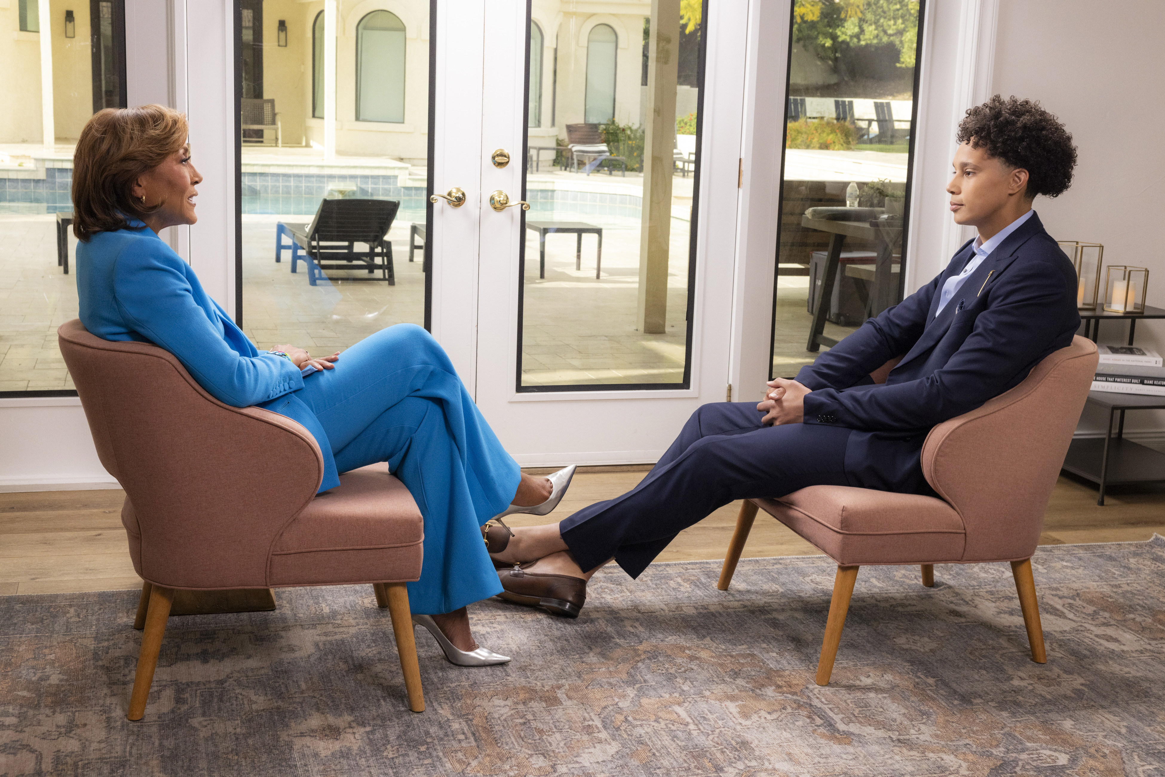 Brittney Griner (right) interviewed by ABC’s Robin Roberts in a television special that aired in the US on Wednesday. Photo: AP