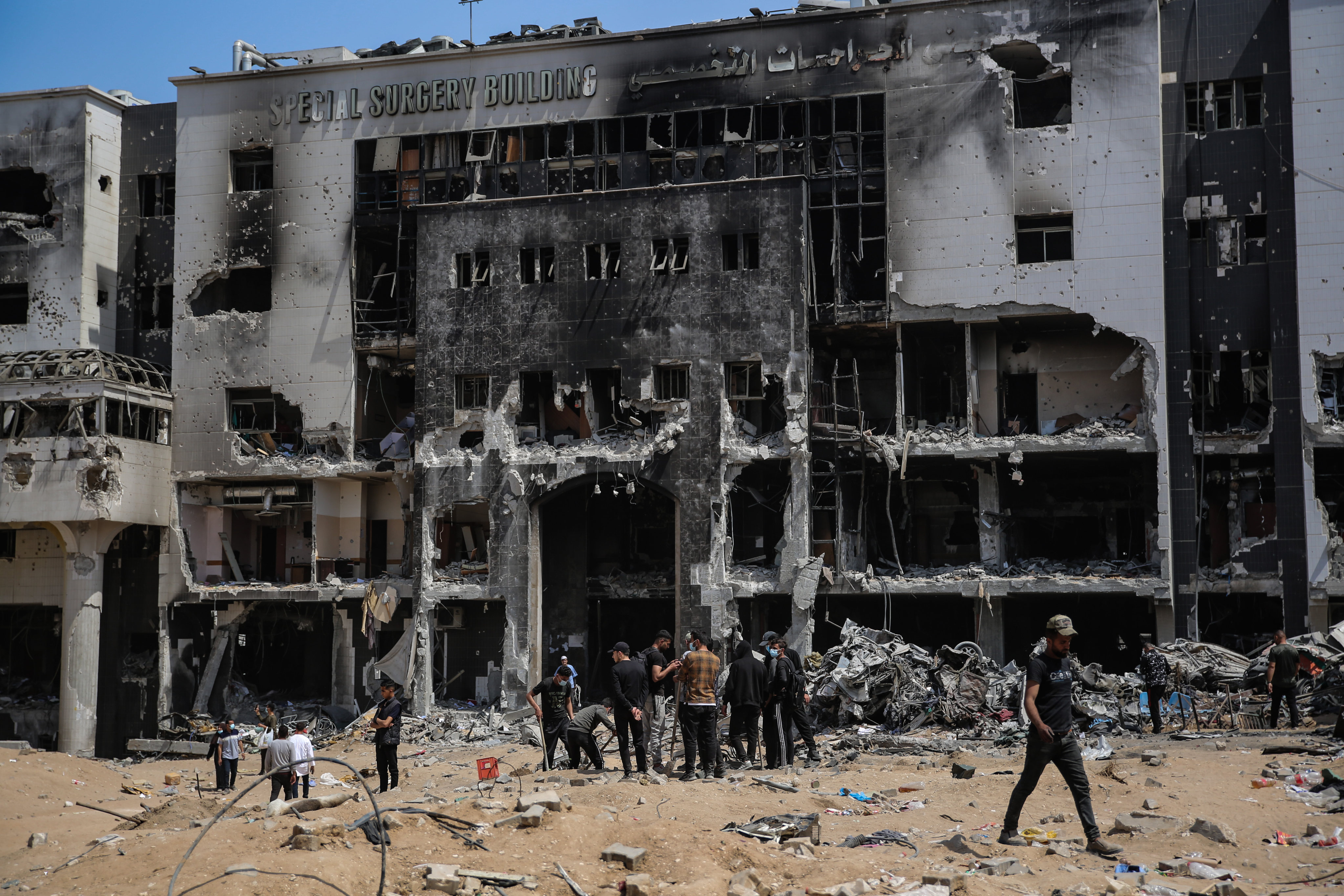 Palestinians inspect the damage at al-Shifa Hospital complex in April following a two-week military operation by the Israeli army in Gaza City. Photo: dpa
