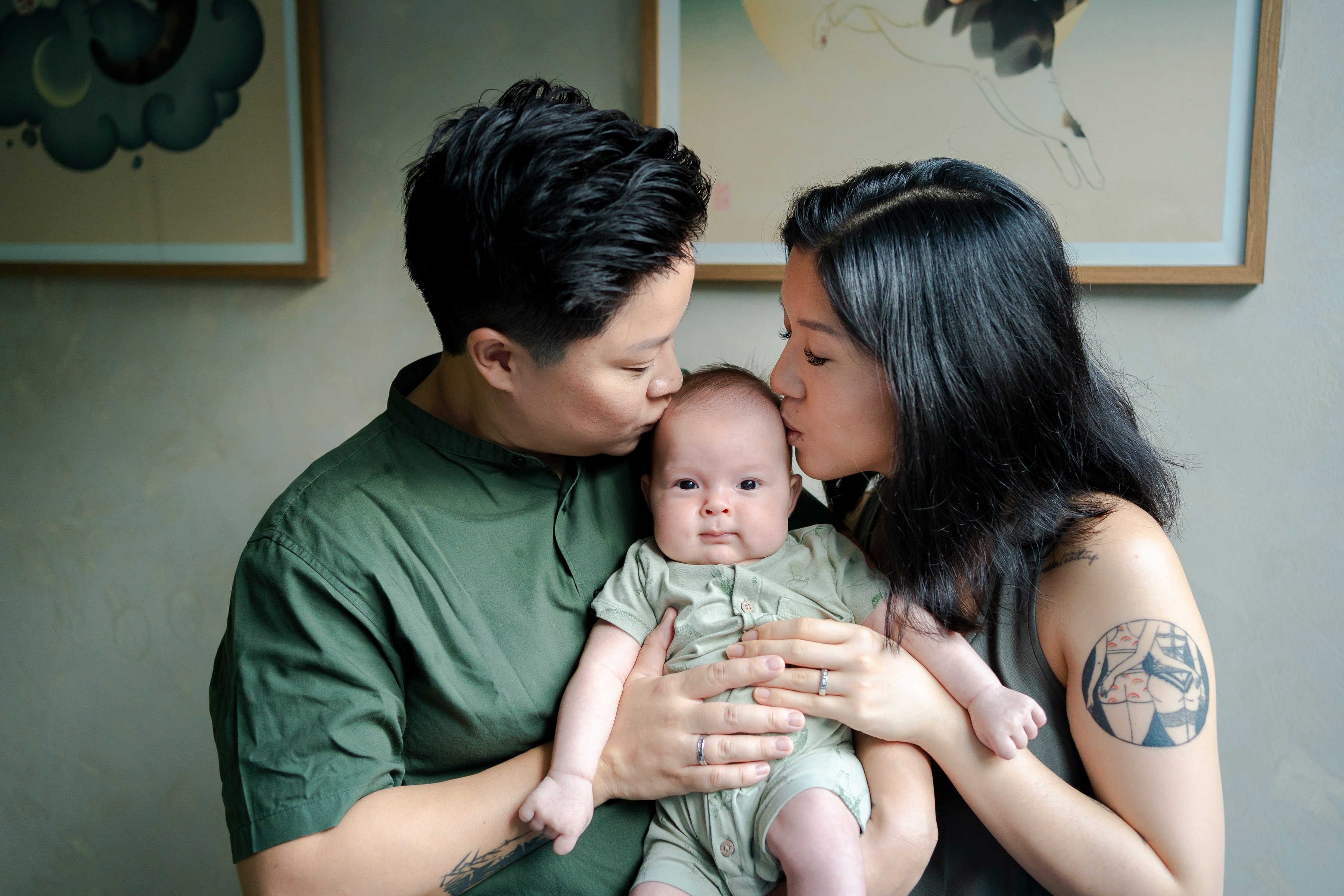 Singaporean LGBTQ couple Ching Sia (left) and Cally Cheung with their baby daughter. Under Singapore’s laws, they are classified as single unmarried women, despite getting married in Australia two years ago. Photo: Handout