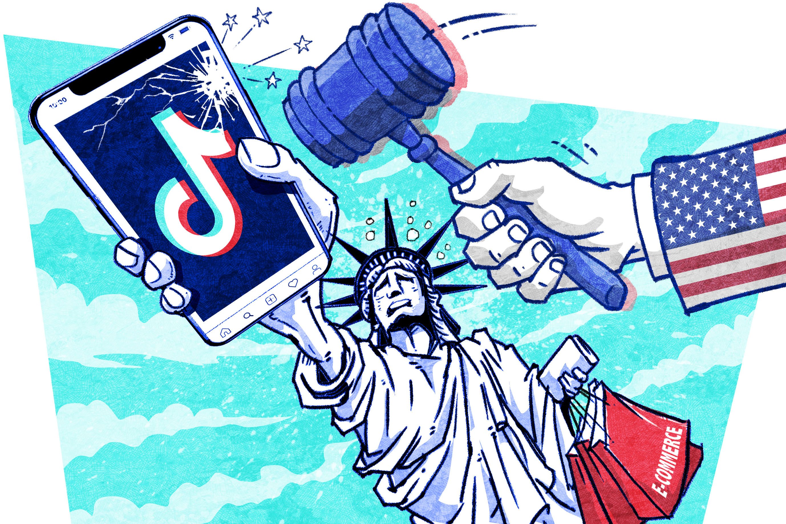 The US is forcing ByteDance to divest TikTok or face a ban, upending the future businesses of Chinese merchants on TikTok Shop. Illustration: Henry Wong