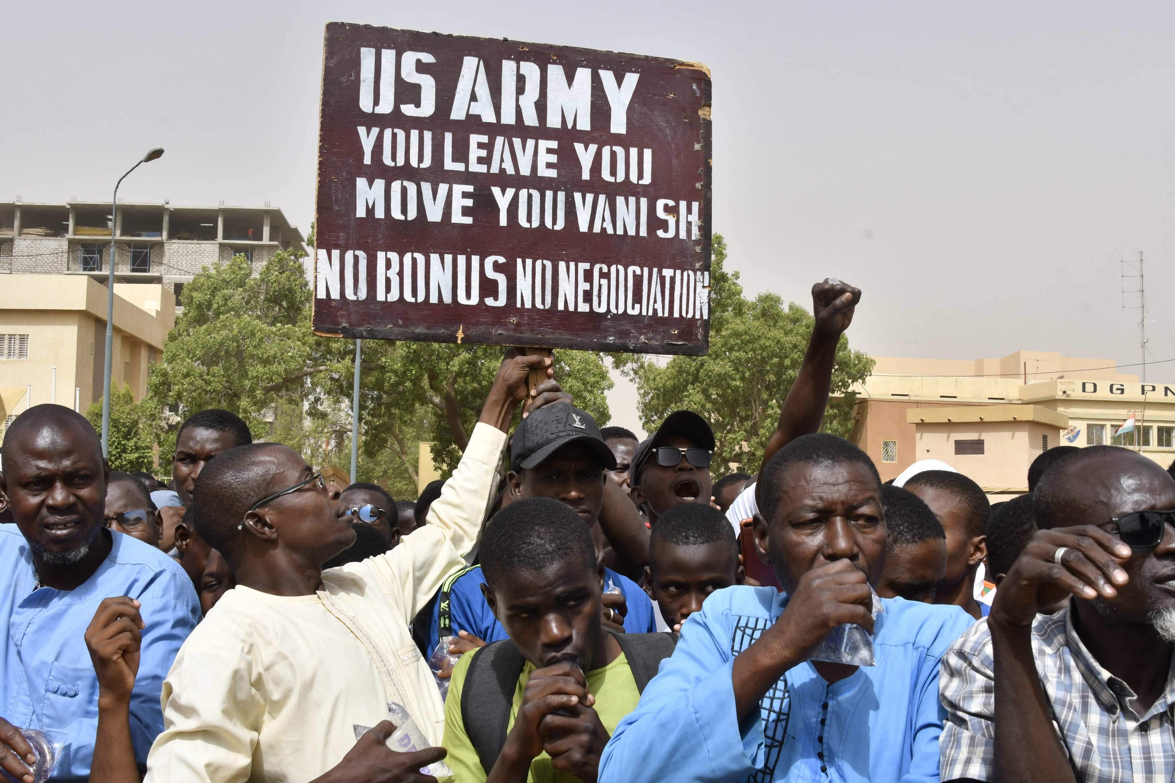 Protesters demanding US soldiers leave Niger in Niamey last month. Photo: AP