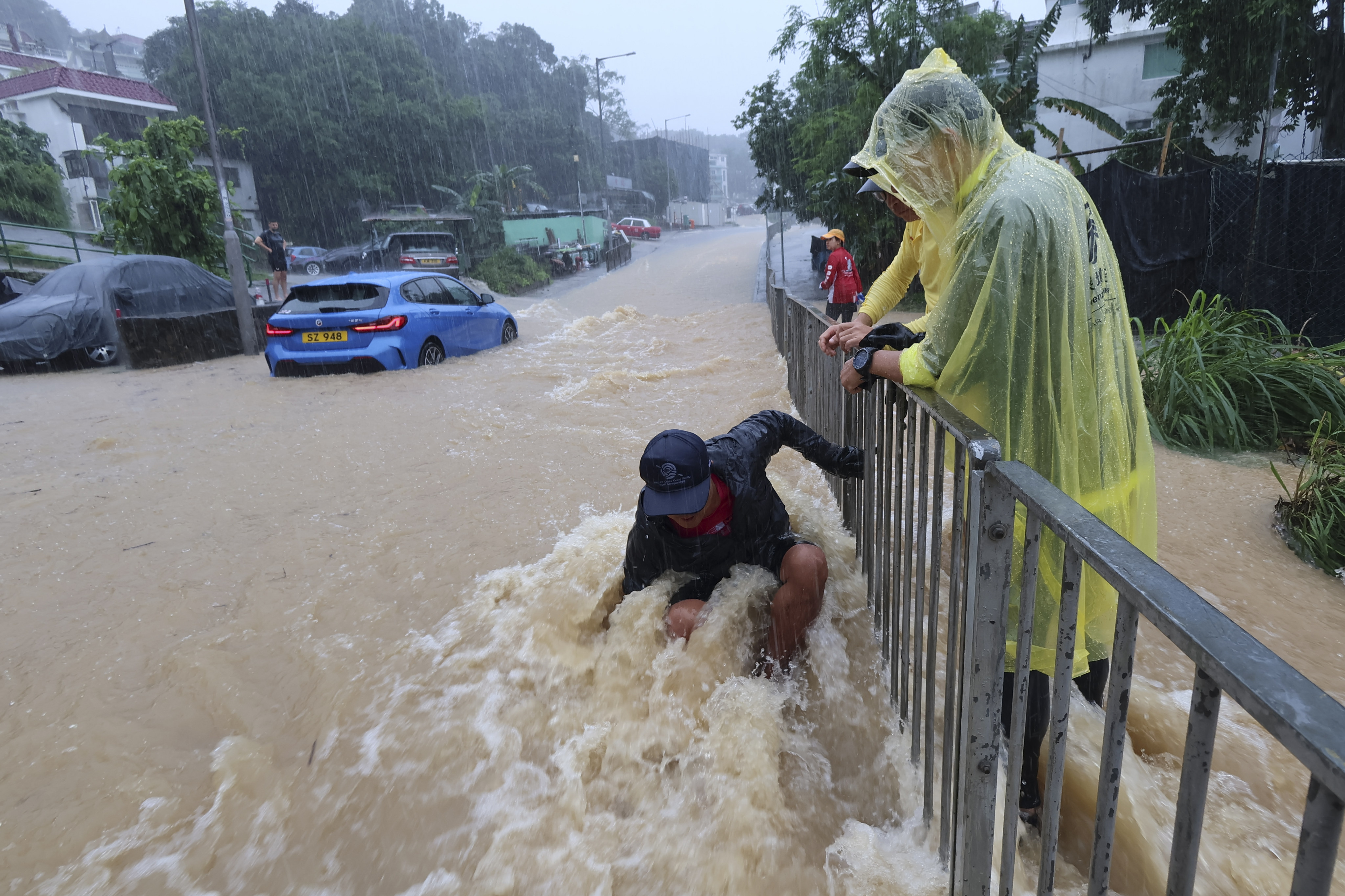 Flooding along Tai Mong Tsai Road near Tai Wan Tsuen in Sai Kung. Photo: Handout
