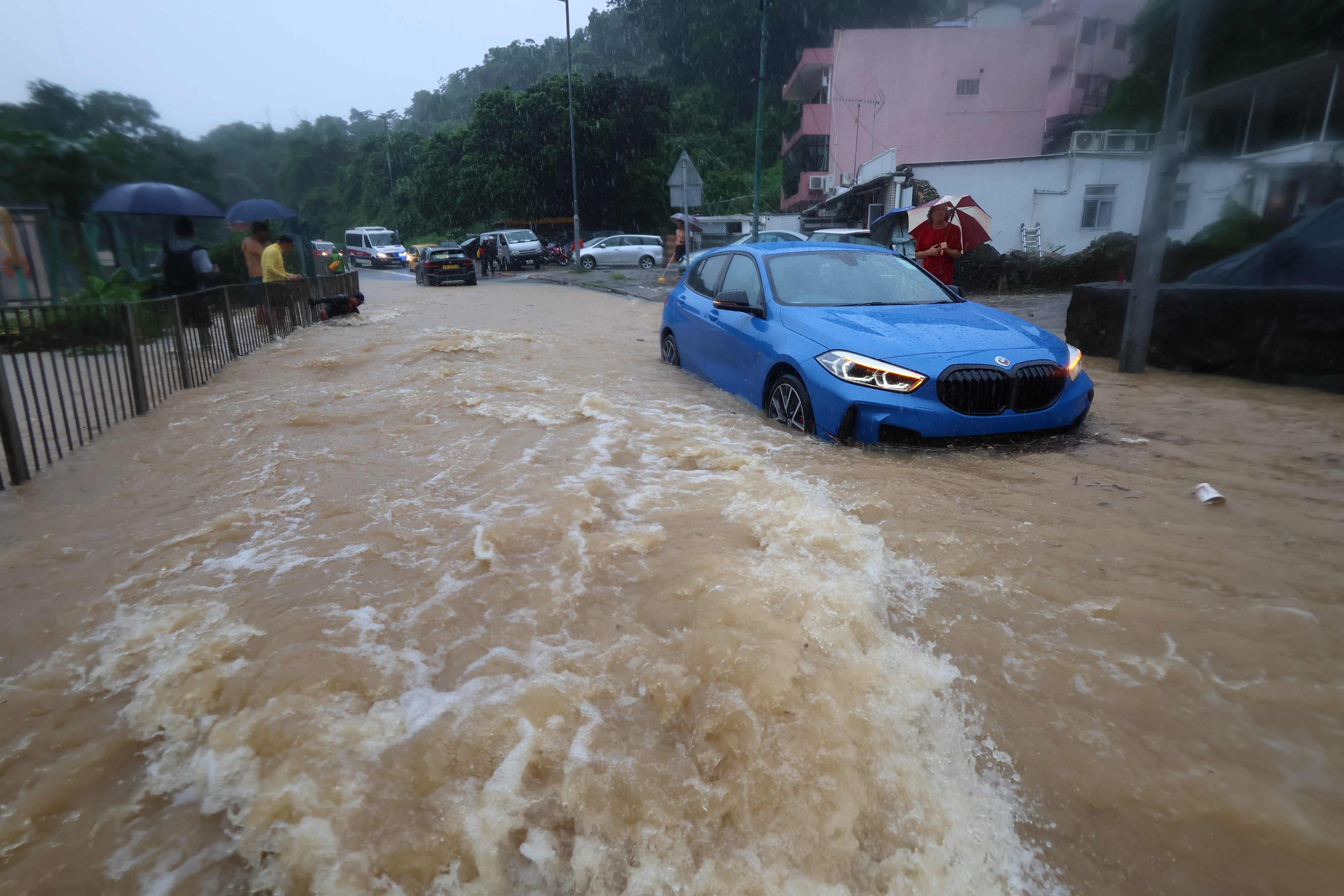 Scenes of flooding along Tai Mong Tsai Road in Sai Kung on Saturday morning. Photo: Handout. Photo: Handout