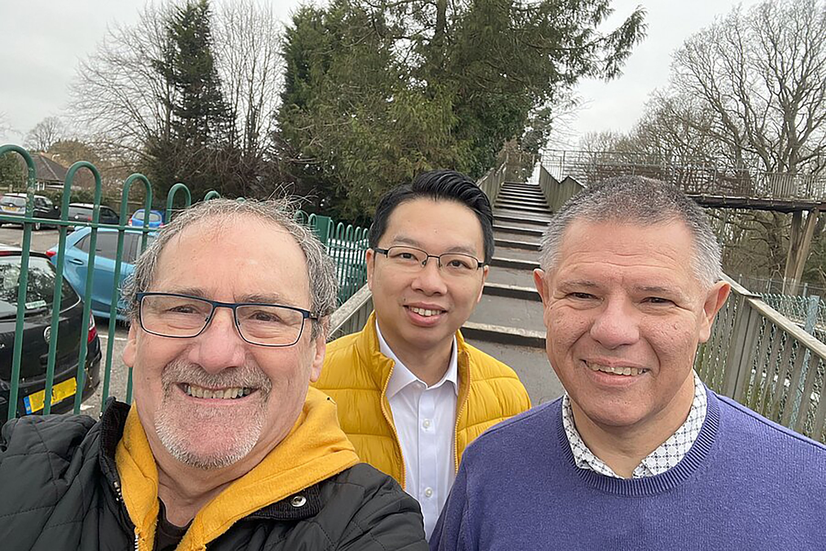 Liberal Democrat candidates for the Maiden Erlegh & Whitegates ward: Stephen Newton (right), Andy Ng (centre) and Mike Smith. Ng announced his victory on Friday in the Wokingham election. Photo: Wokingham Liberal Democrat