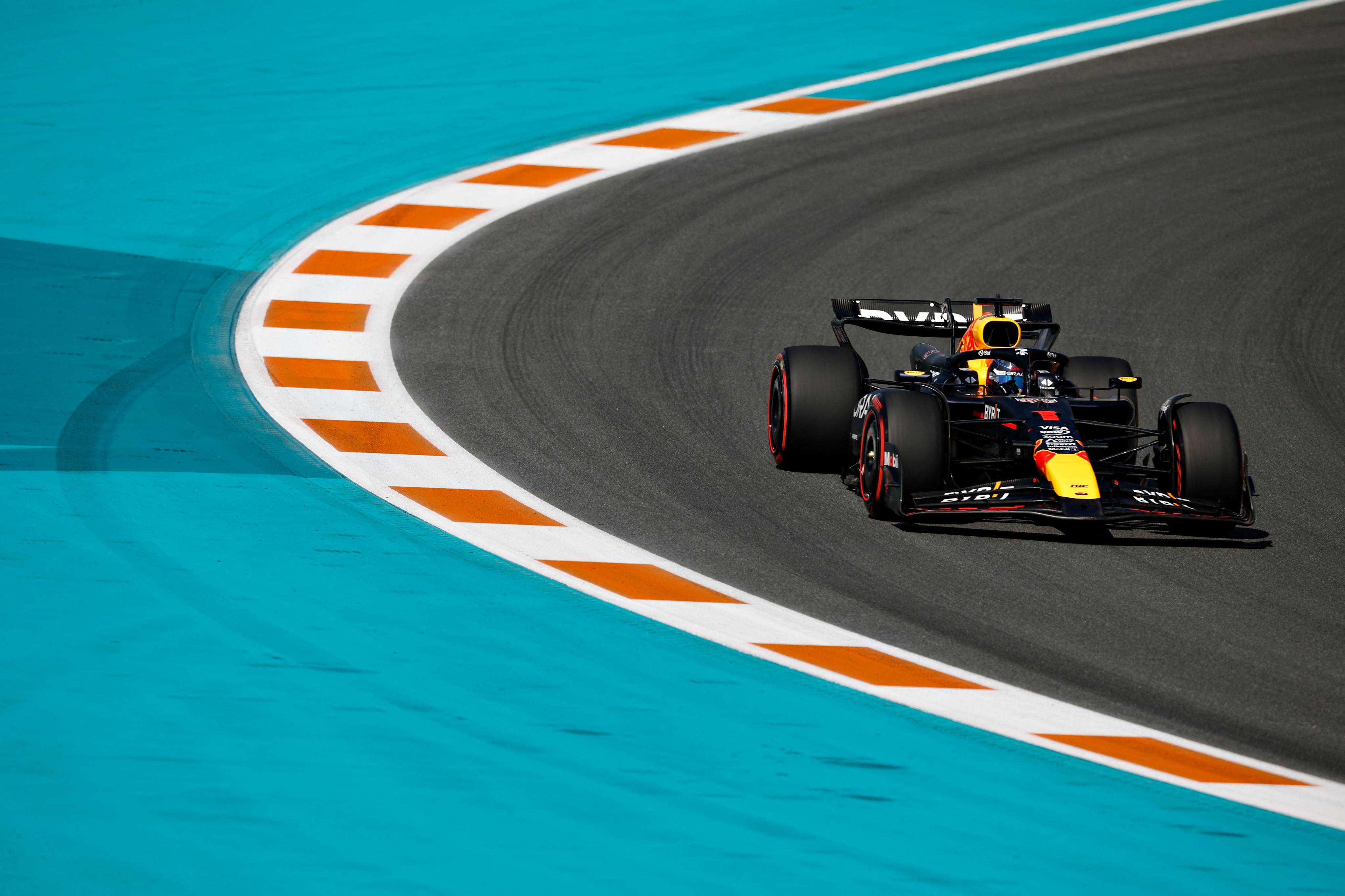 Max Verstappen in action during qualifying ahead of the Miami Grand Prix at Miami International Autodrome. Photo: Getty Images