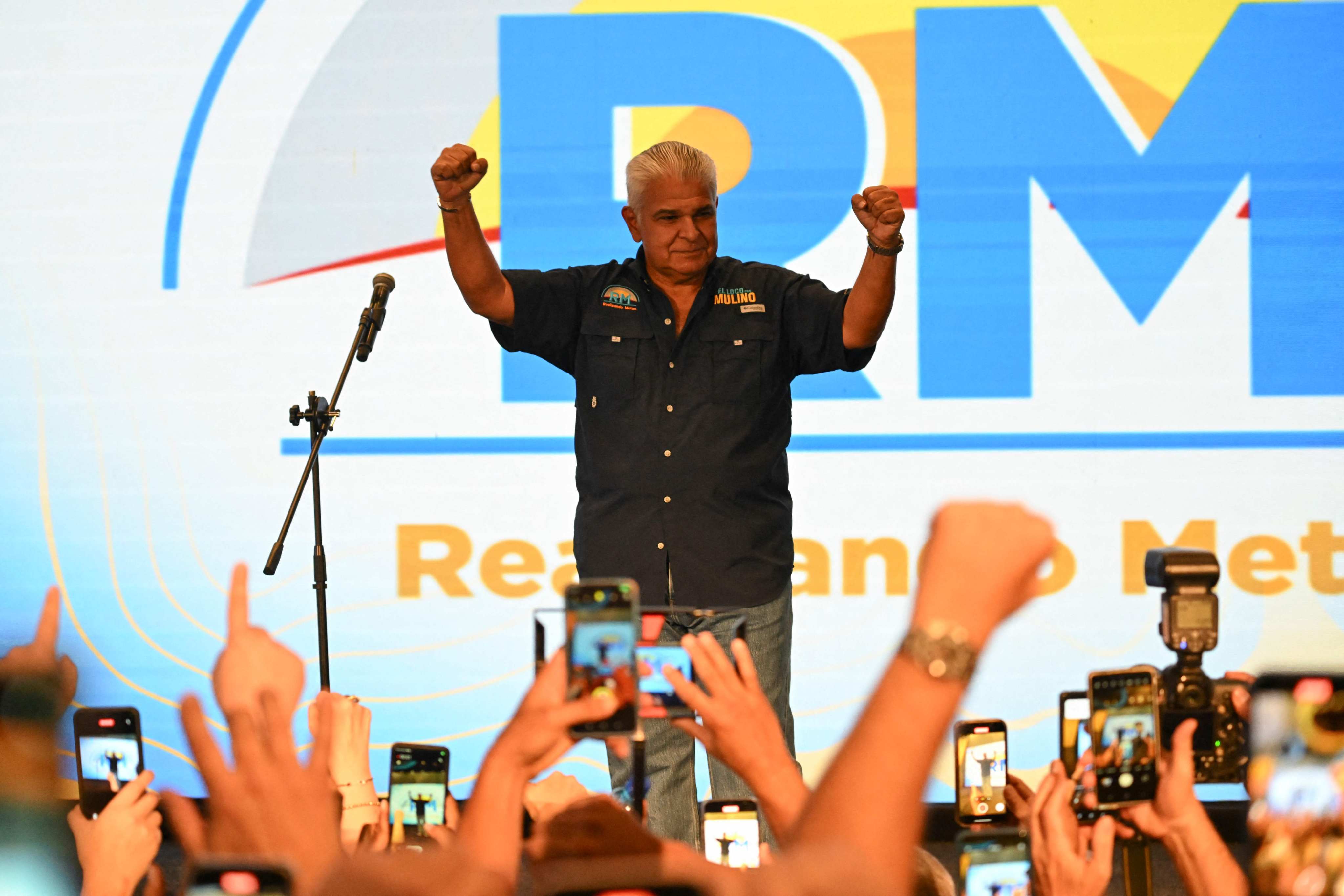 Panama’s president-elect Jose Raul Mulino celebrates with supporters. Photo: AFP