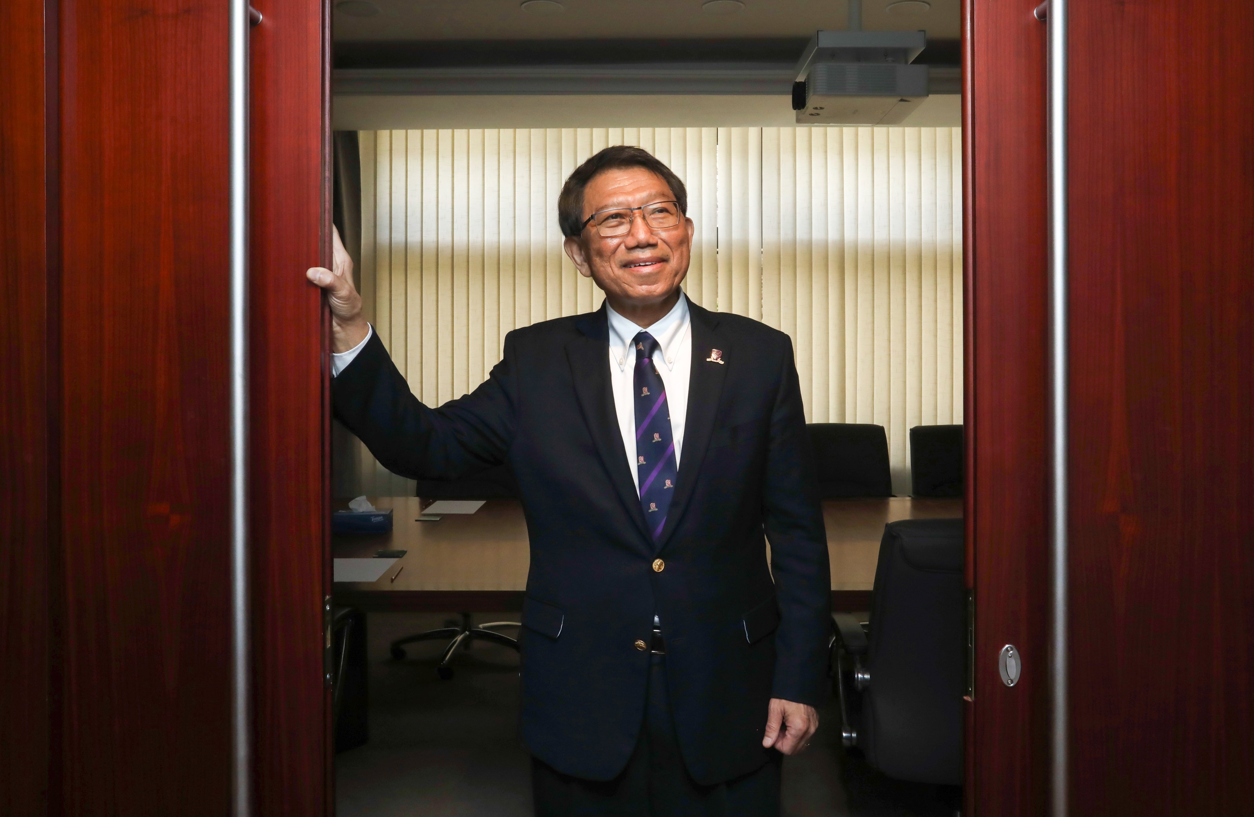 The Chinese University of Hong Kong’s outgoing president, Rocky Tuan. The institution did not say when Tuan suffered his injury or the length of his expected absence. Photo: Jonathan Wong