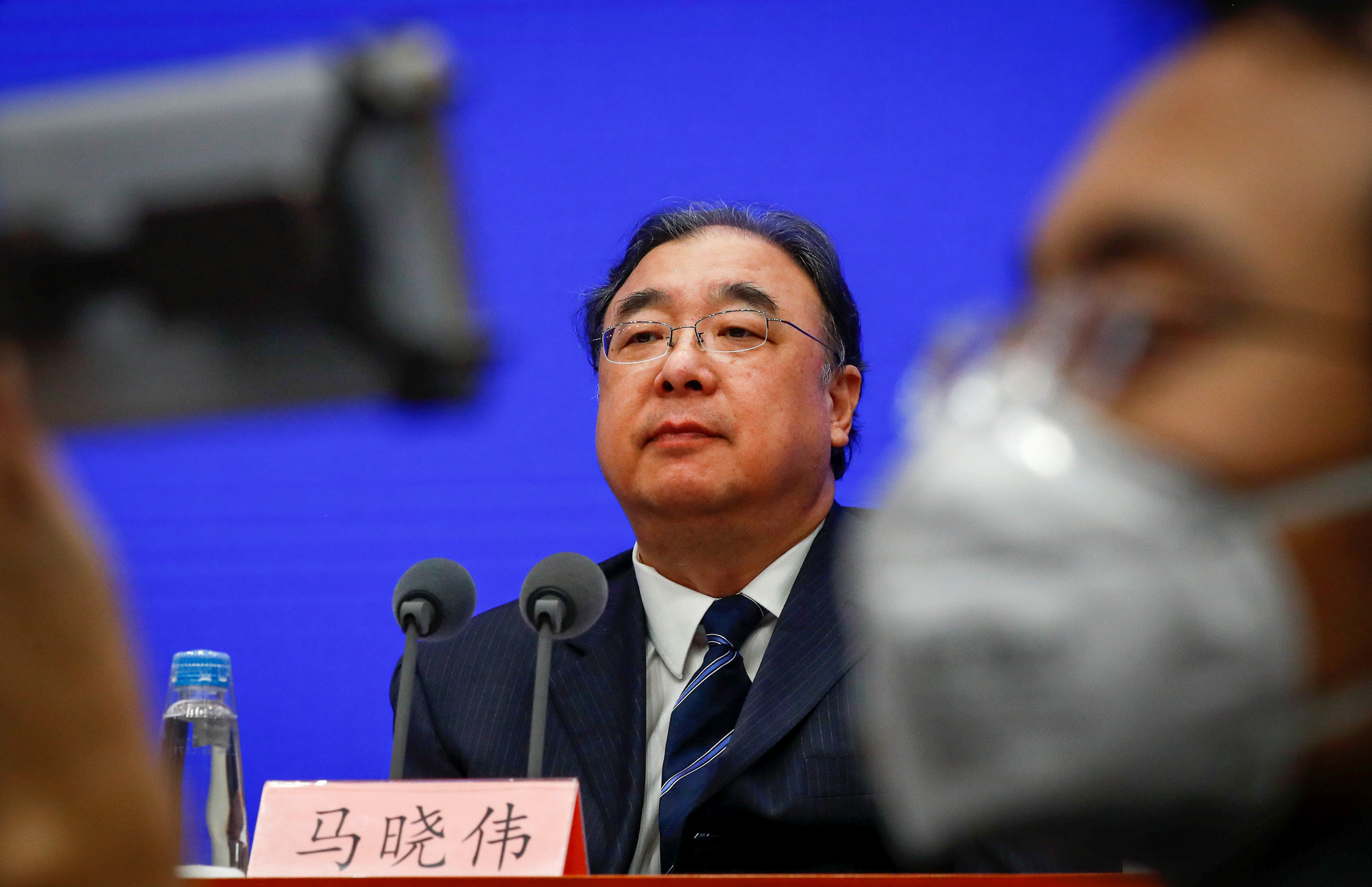 In the early days of the pandemic, then head of China’s National Health Commission, Ma Xiaowei, gives a news conference on the outbreak of a new coronavirus. Ma has stepped down. Photo: Reuters