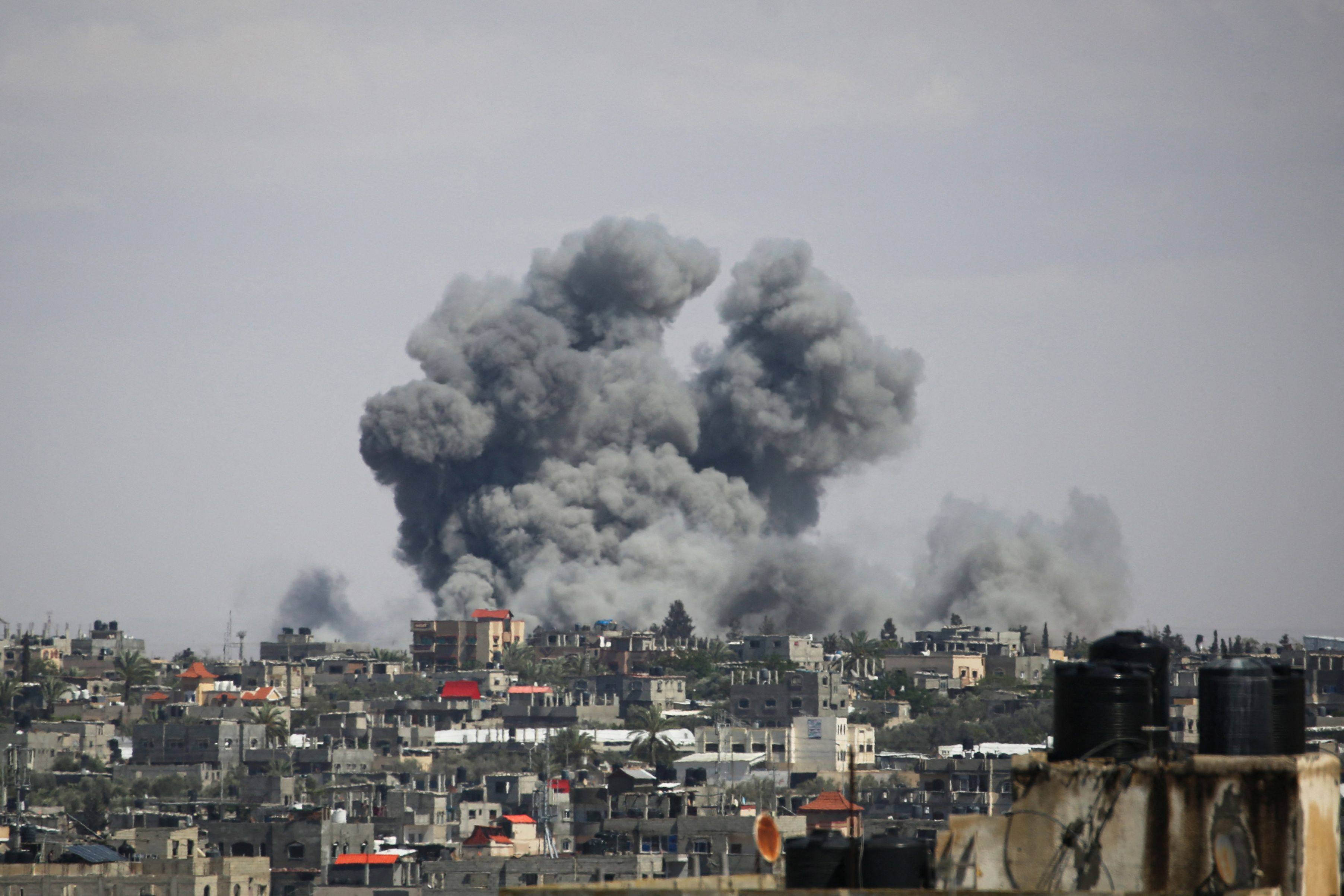 A bombardment east of Rafah in the southern Gaza Strip on Monday. Photo: AFP