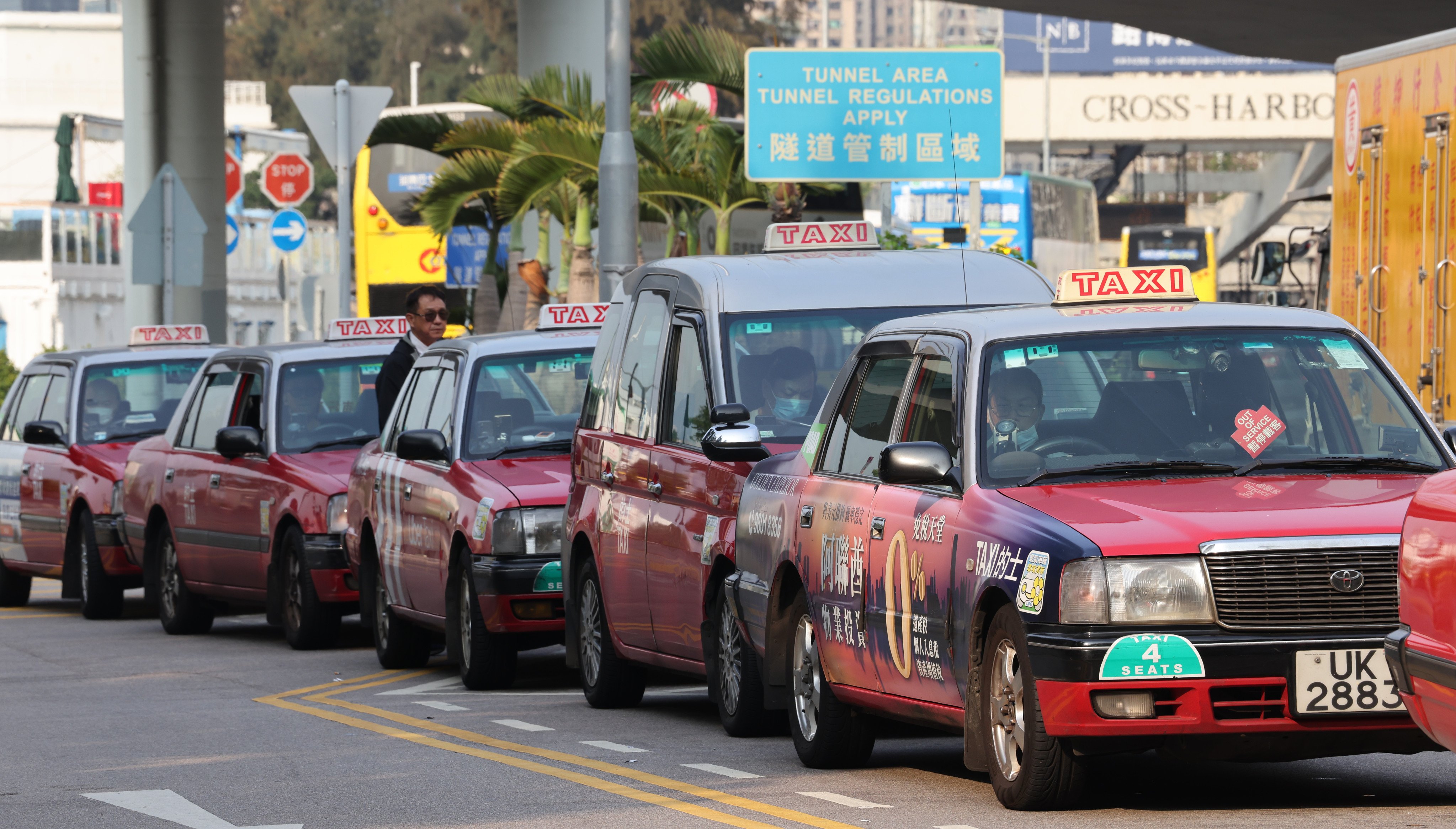 Taxis queue up in Wan Chai. The industry was last granted a fare increase in 2022. Photo: Jelly Tse