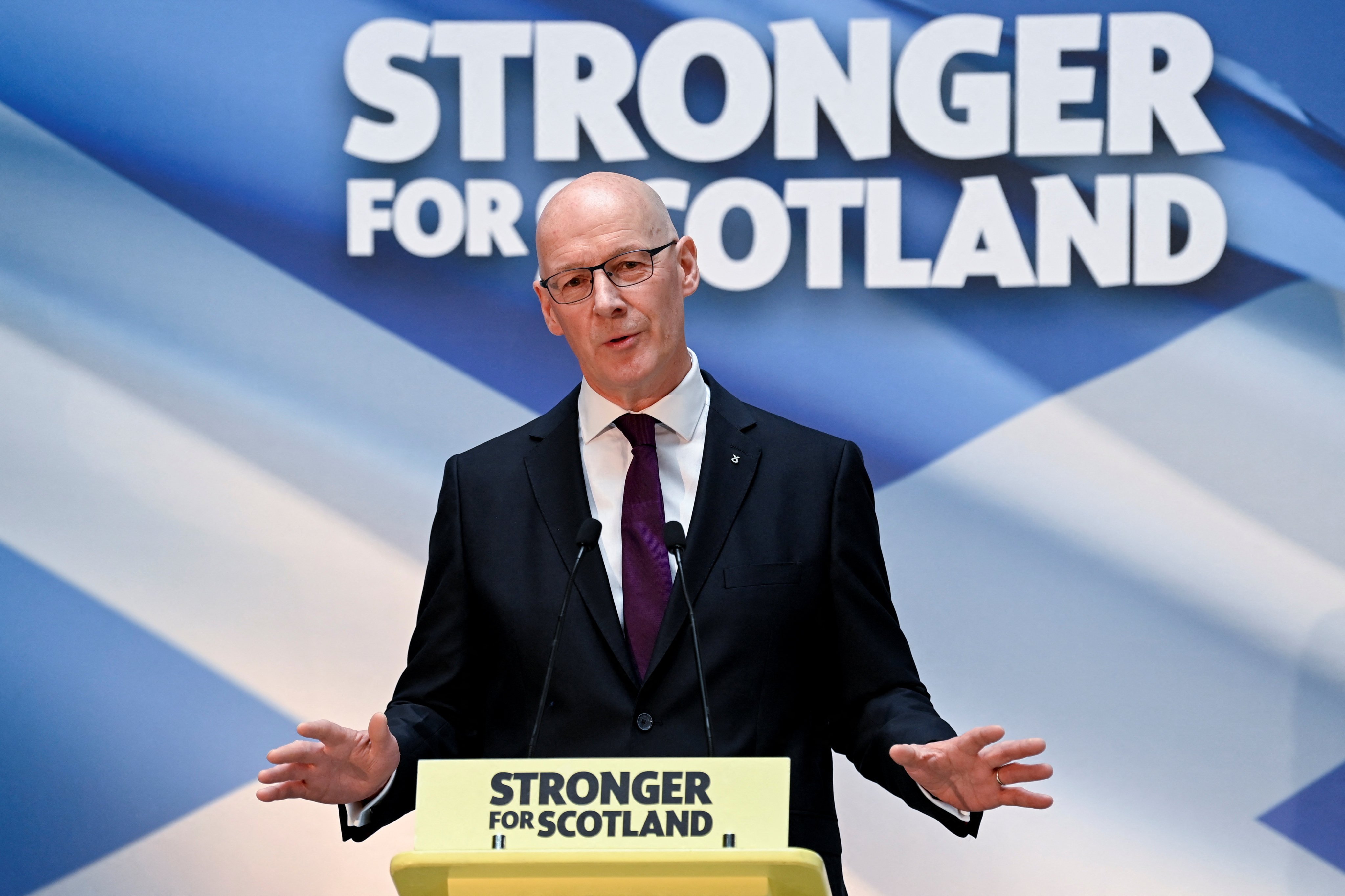John Swinney, new leader of the Scottish National Party, speaks at Glasgow University in Glasgow, Scotland, UK on Monday. Photo: Reuters
