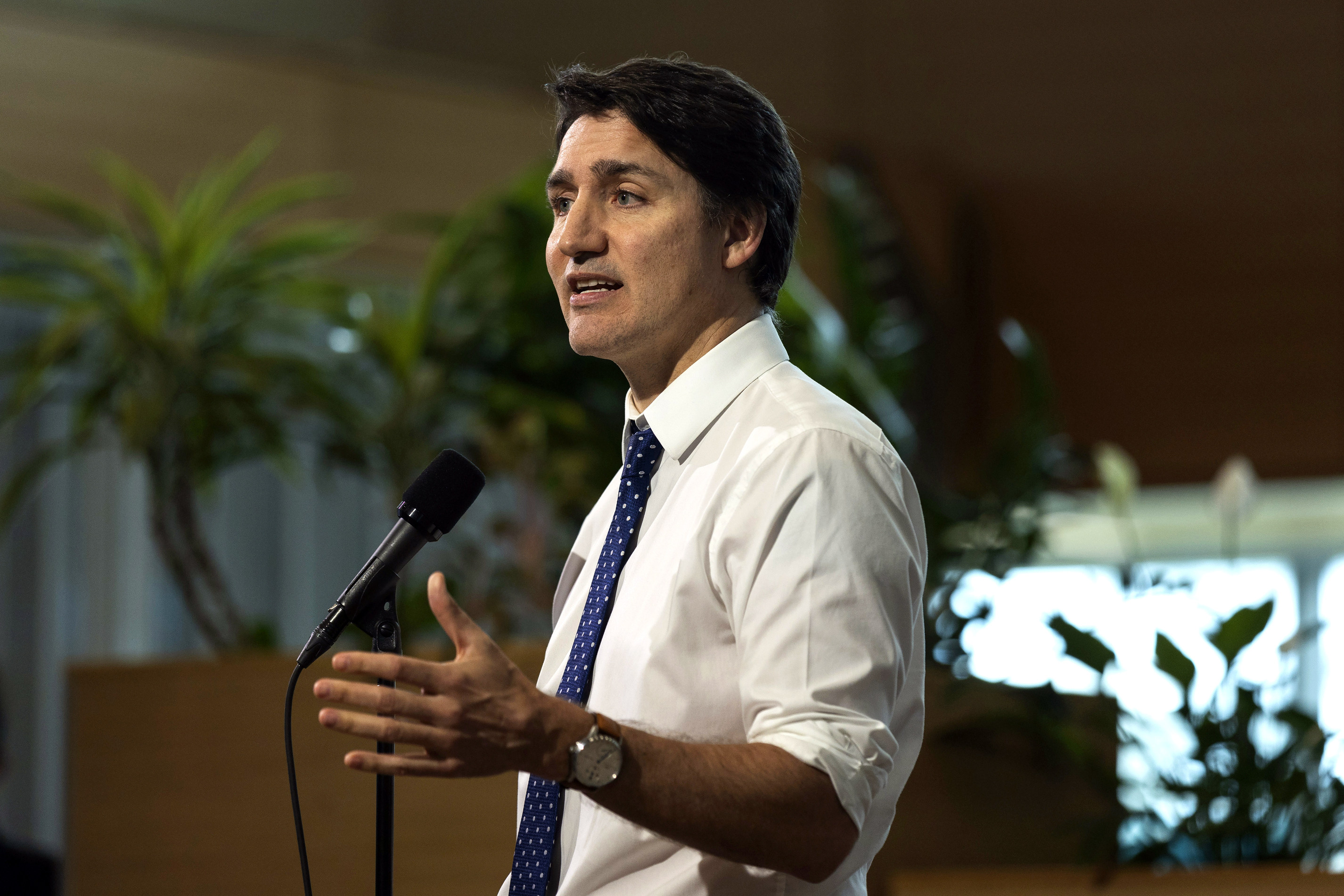 Canada’s Prime Minister Justin Trudeau in Hamilton, Ontario on Friday. Photo: The Canadian Press via AP