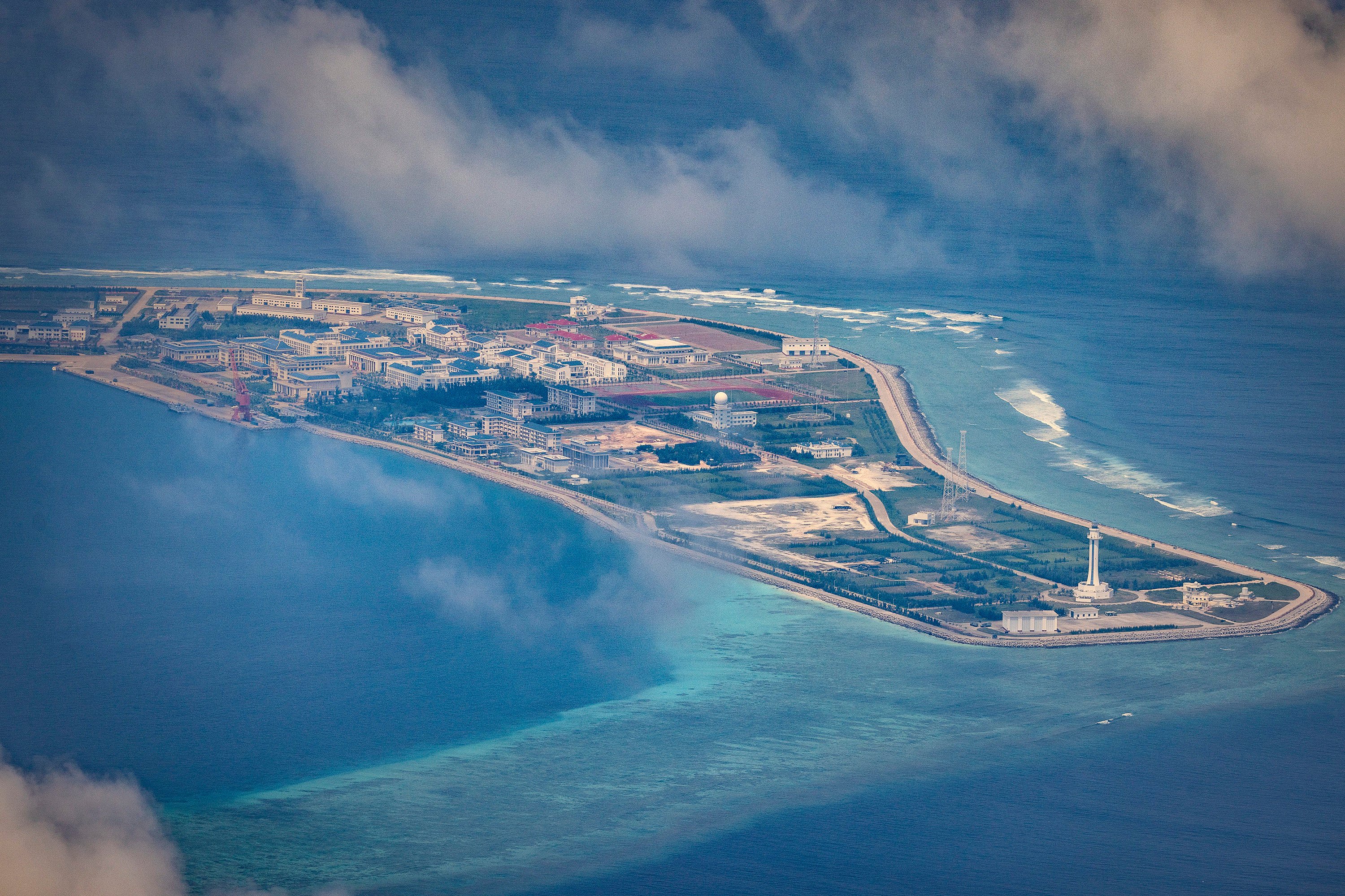 Buildings and structures are seen on the artificial island built by China in Subi Reef in October 2022, in the South China Sea’s Spratly Islands. Photo: TNS
