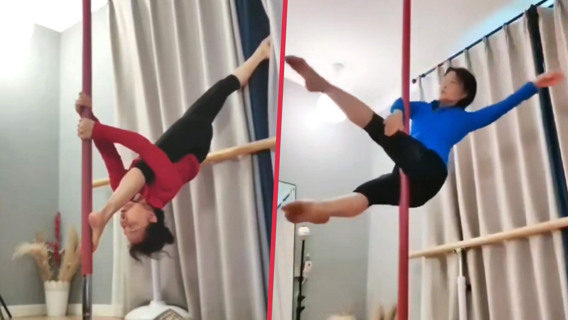 A 78-year-old woman in China has fallen in love with pole dancing following her retirement, becoming a high profile television personality along the way. Photo: SCMP composite/Douyin