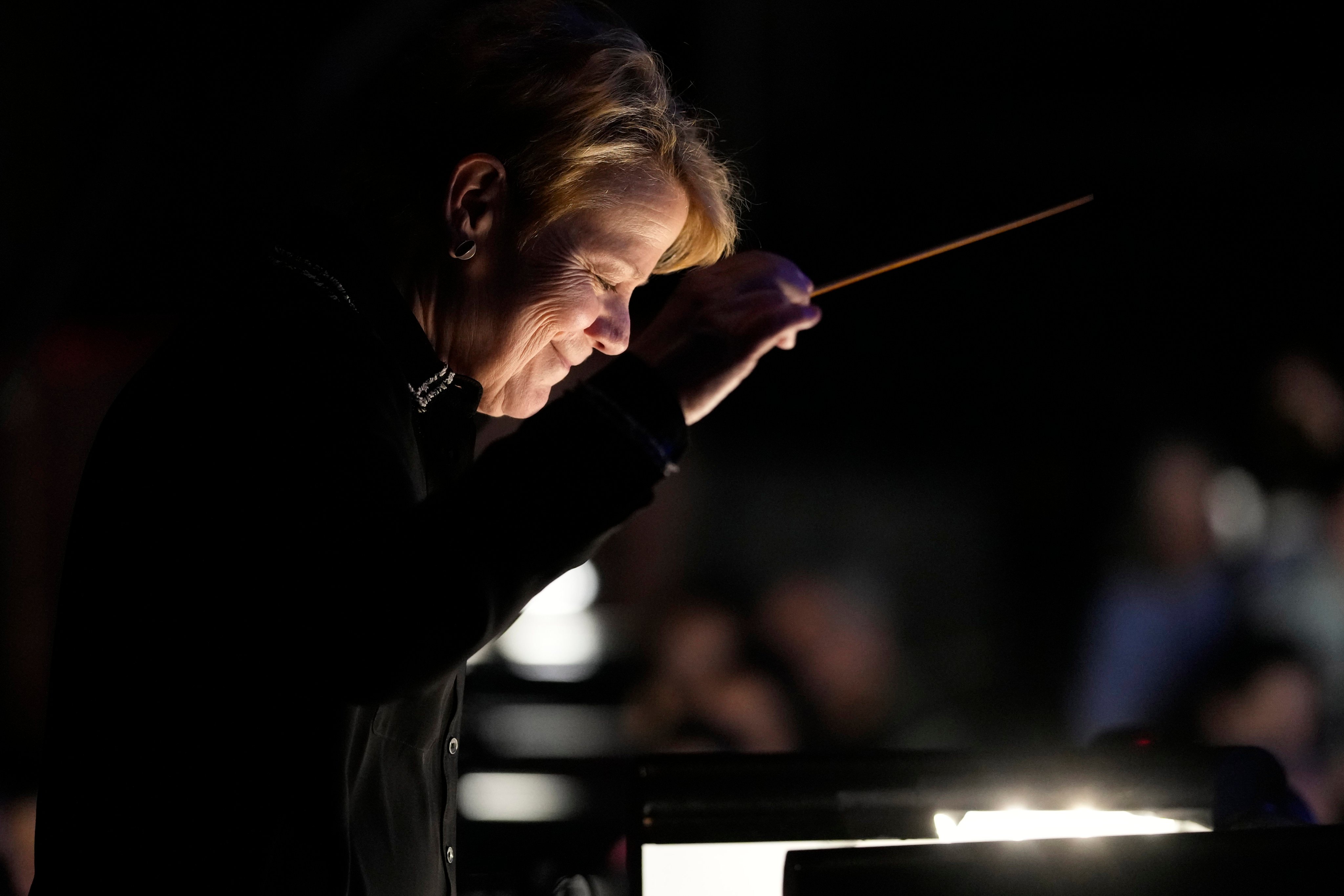 Conductor Marin Alsop rehearses for the Metropolitan Opera’s production of El Nino. Photo: Charles Sykes/Invision/AP