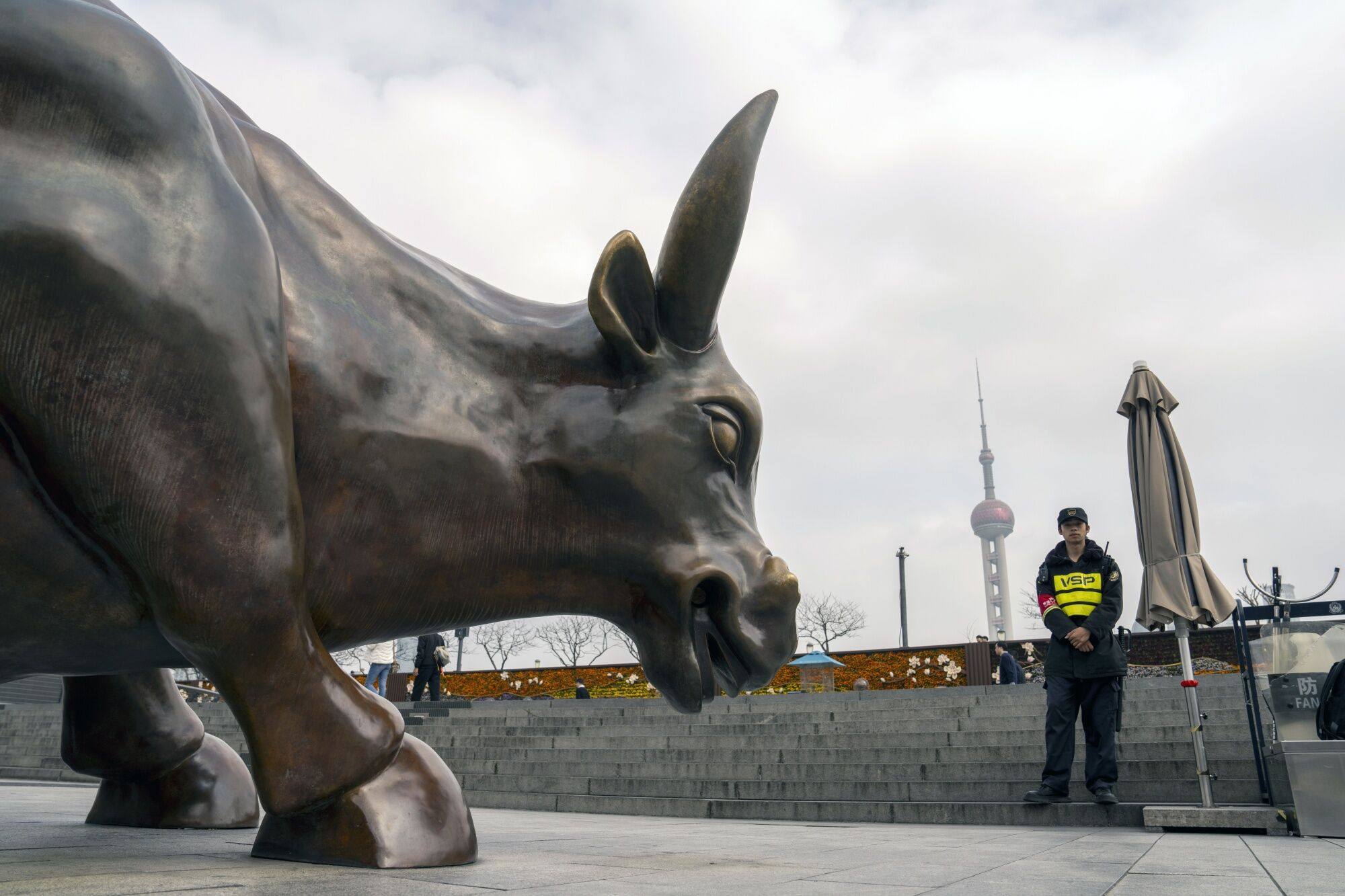 The Bund Bull in Shanghai. Improved corporate earnings are crucial to the upwards momentum in Chinese stocks which have rallied since February. Photo: Bloomberg