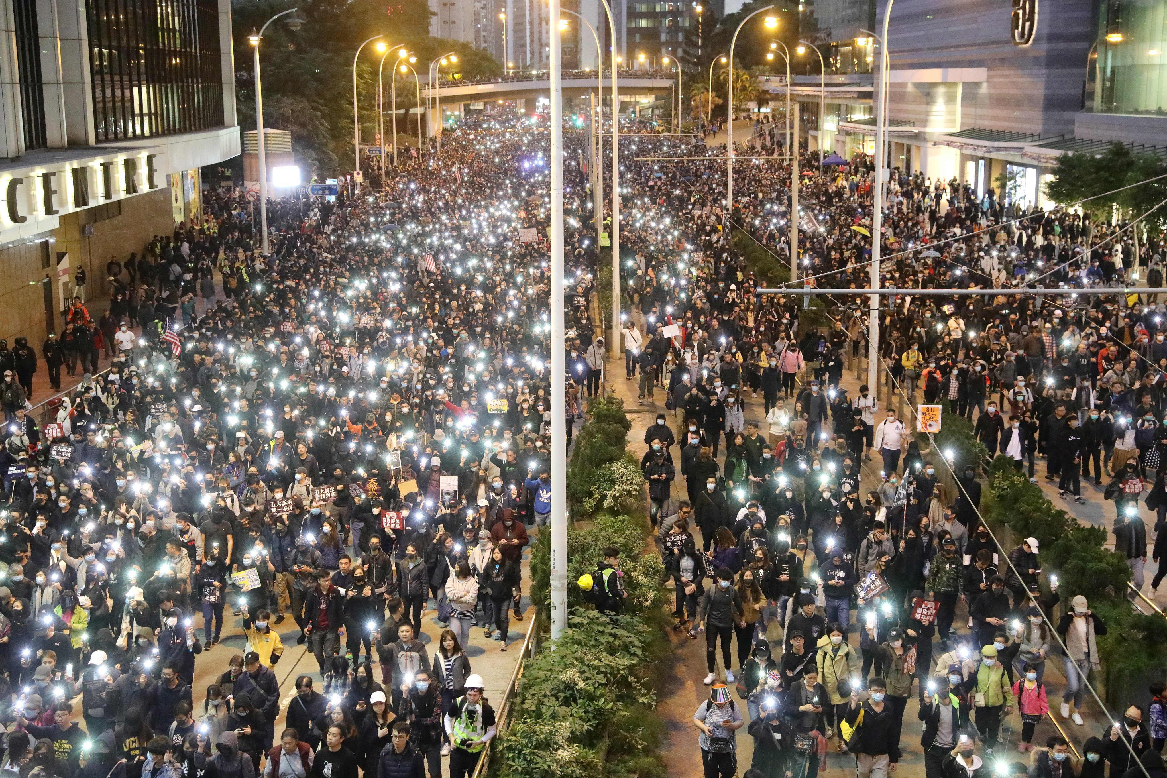 Anti-government protesters march from Causeway Bay to Central on December 8, 2019, the day a deadly bomb attack on police is alleged to have been planned. Photo: May Tse