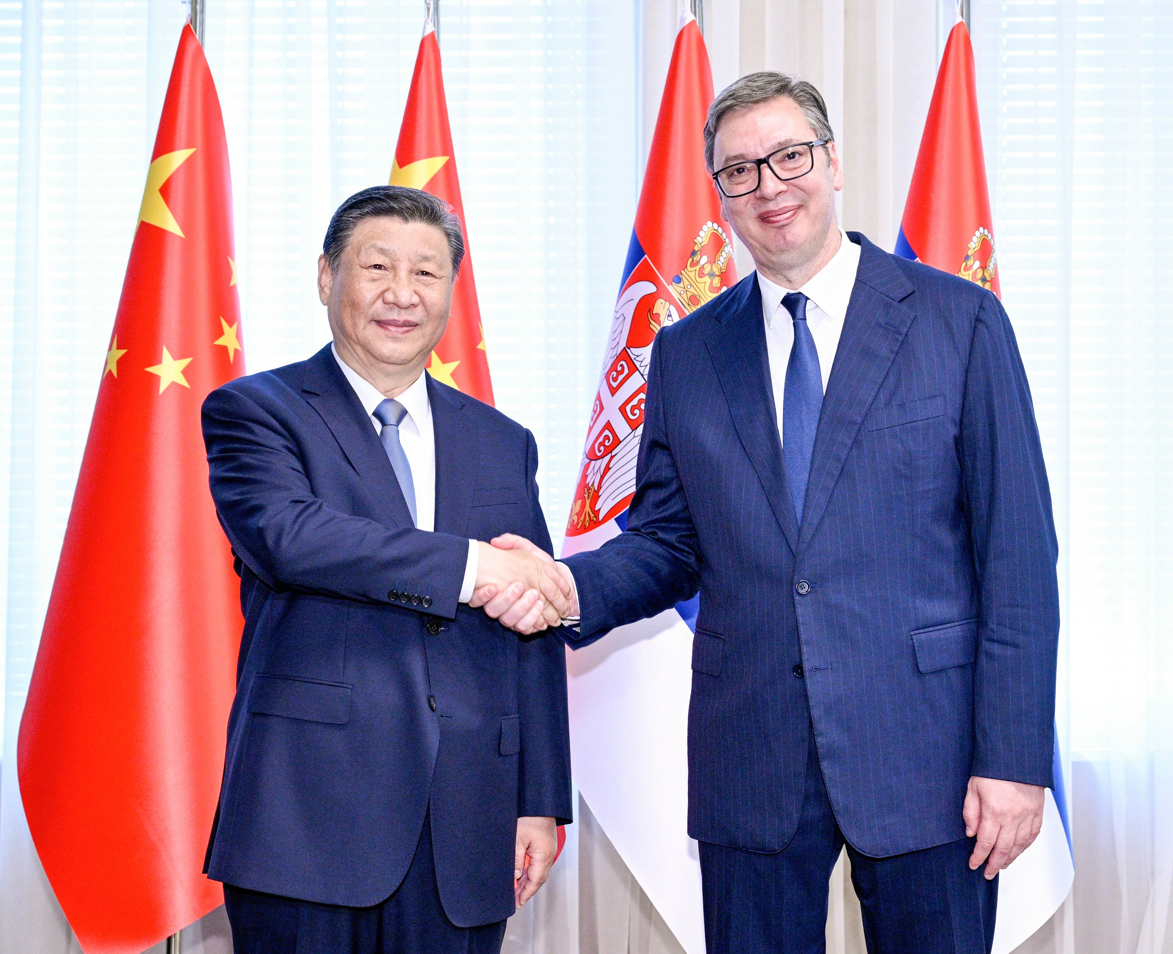 Chinese President Xi Jinping and Serbian President Aleksandar Vucic hold talks in Belgrade on Wednesday. Photo: Xinhua