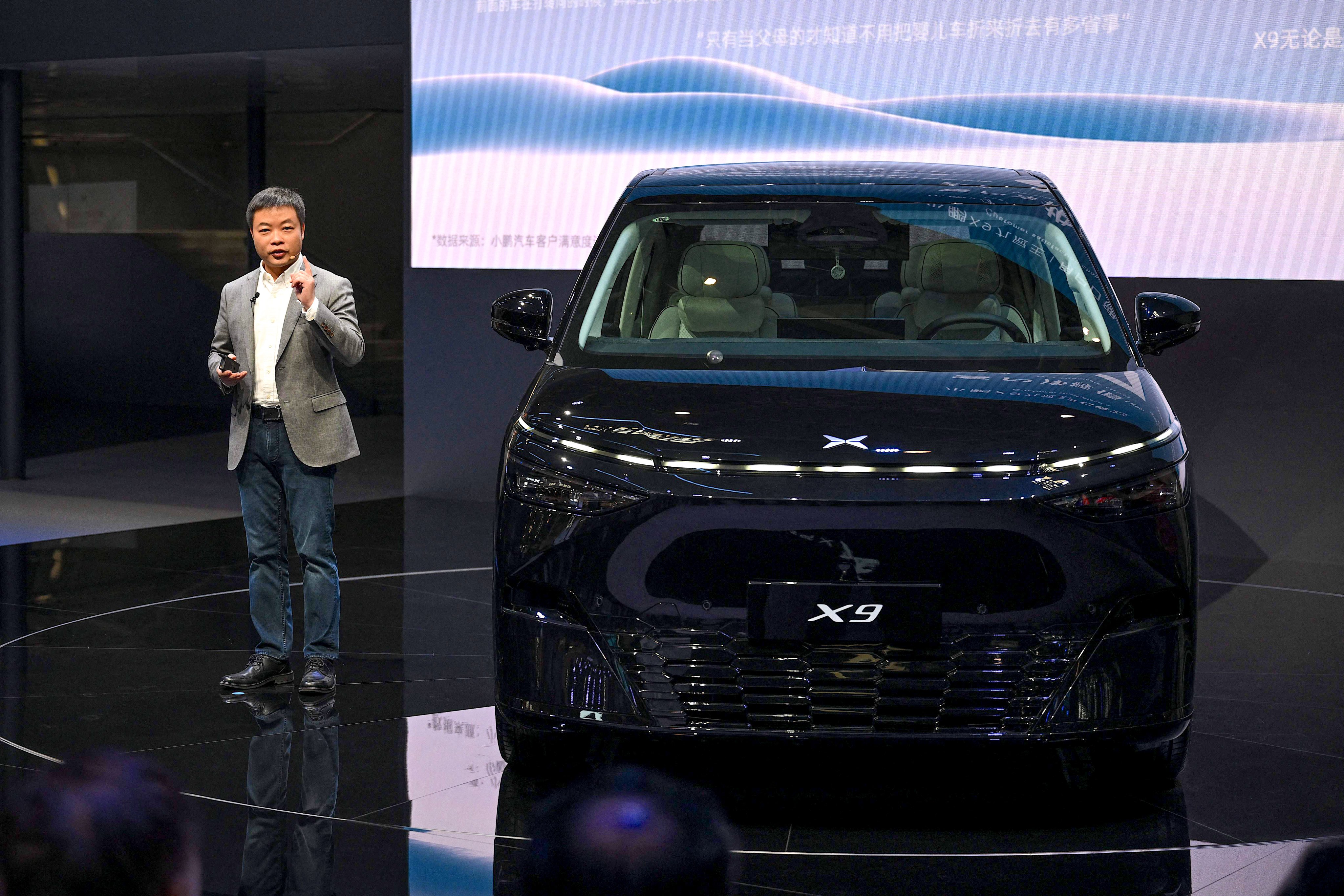 He Xiaopeng, CEO of Chinese electric vehicle maker Xpeng, speaks during a launch event at the Beijing Auto Show in Beijing on April 25, 2024. Photo: AFP