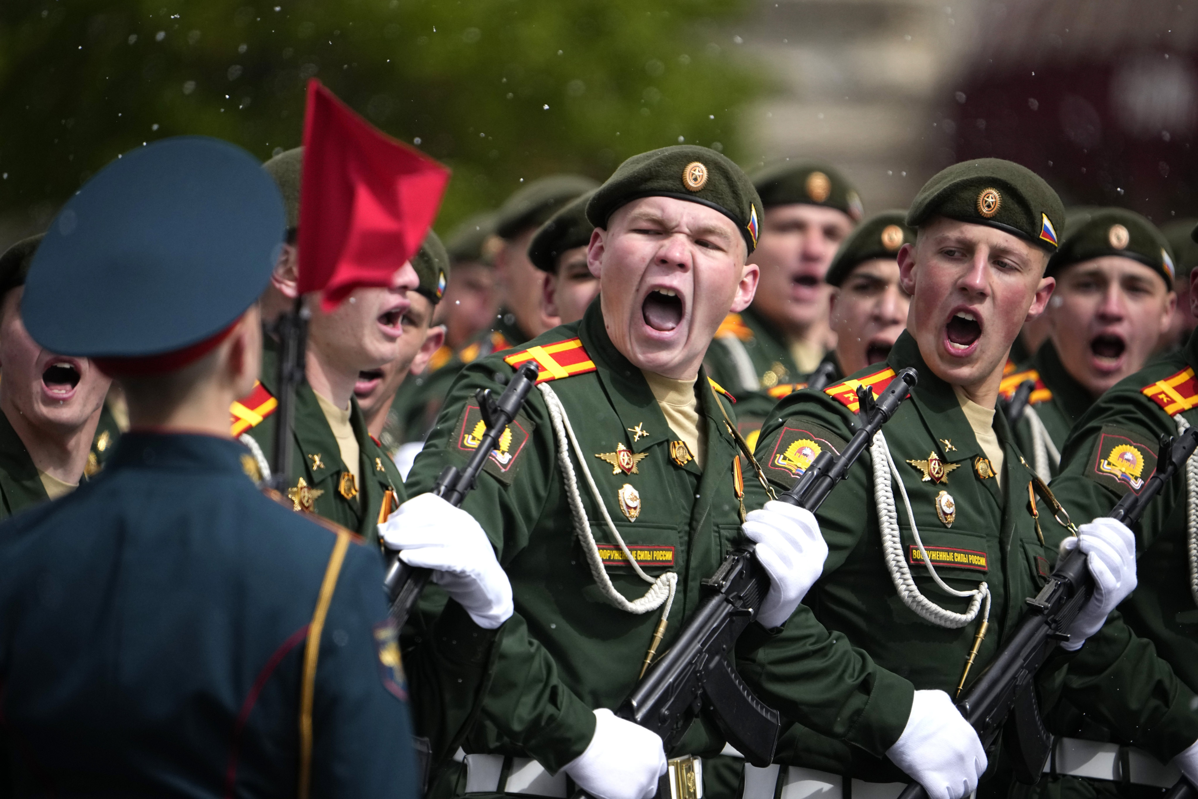 Russian servicemen march during the Victory Day military parade in Moscow. Photo: AP