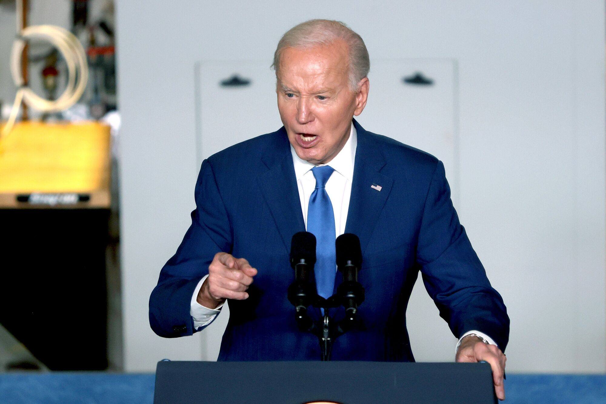 US President Joe Biden speaks in Sturtevant, Wisconsin, on Wednesday. Photo: Bloomberg