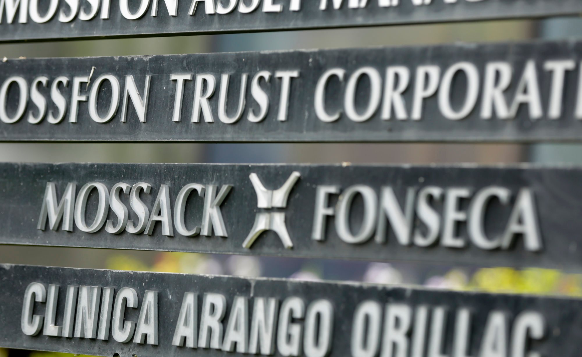A marquee of the Arango Orillac Building lists the Mossack-Fonseca law firm, in Panama City. Photo: AP