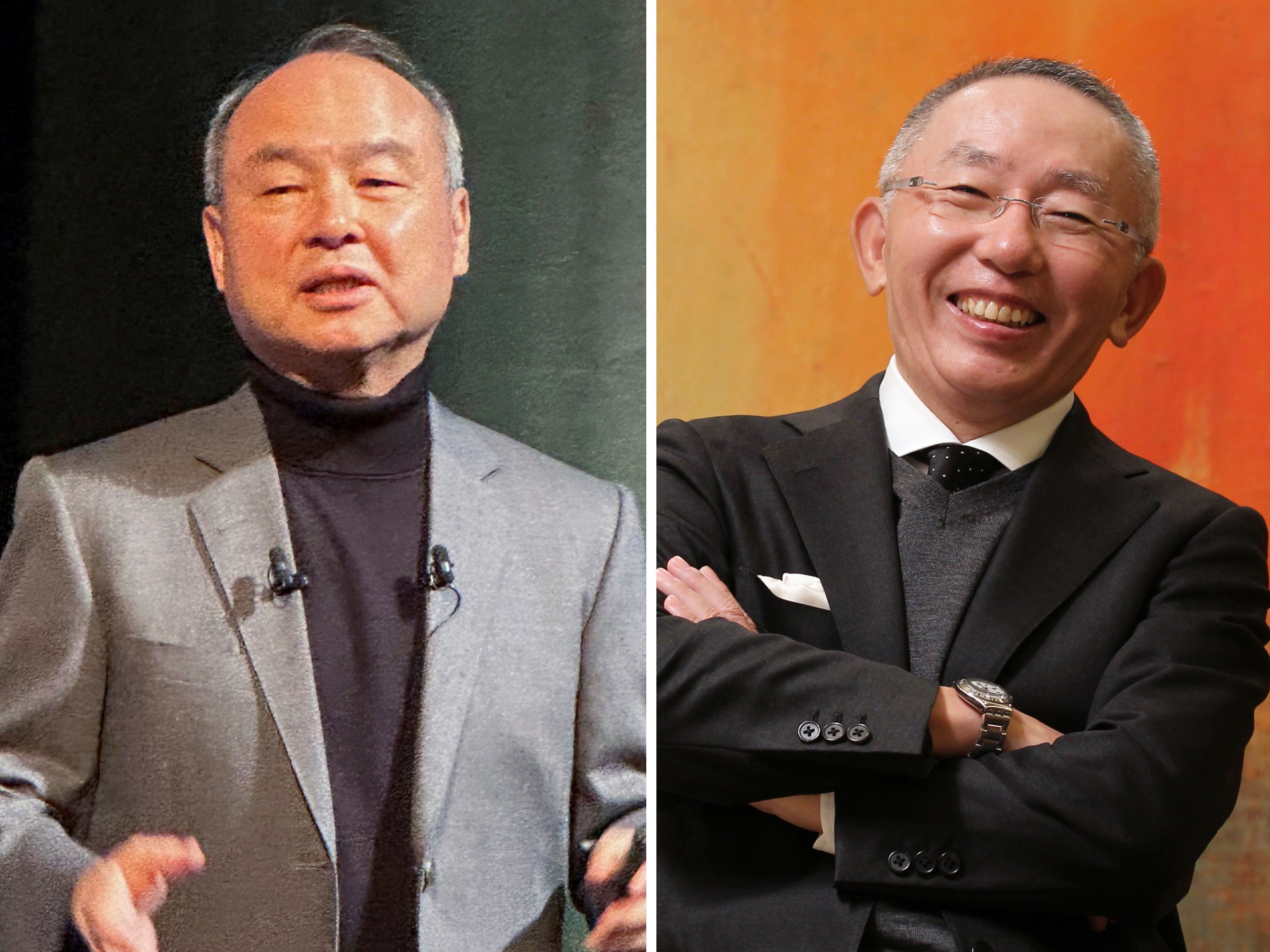 Masayoshi Son at a 2023 conference in Tokyo; Tadashi Yanai during a 2014 interview. Photo: Reuters, SCMP Archive