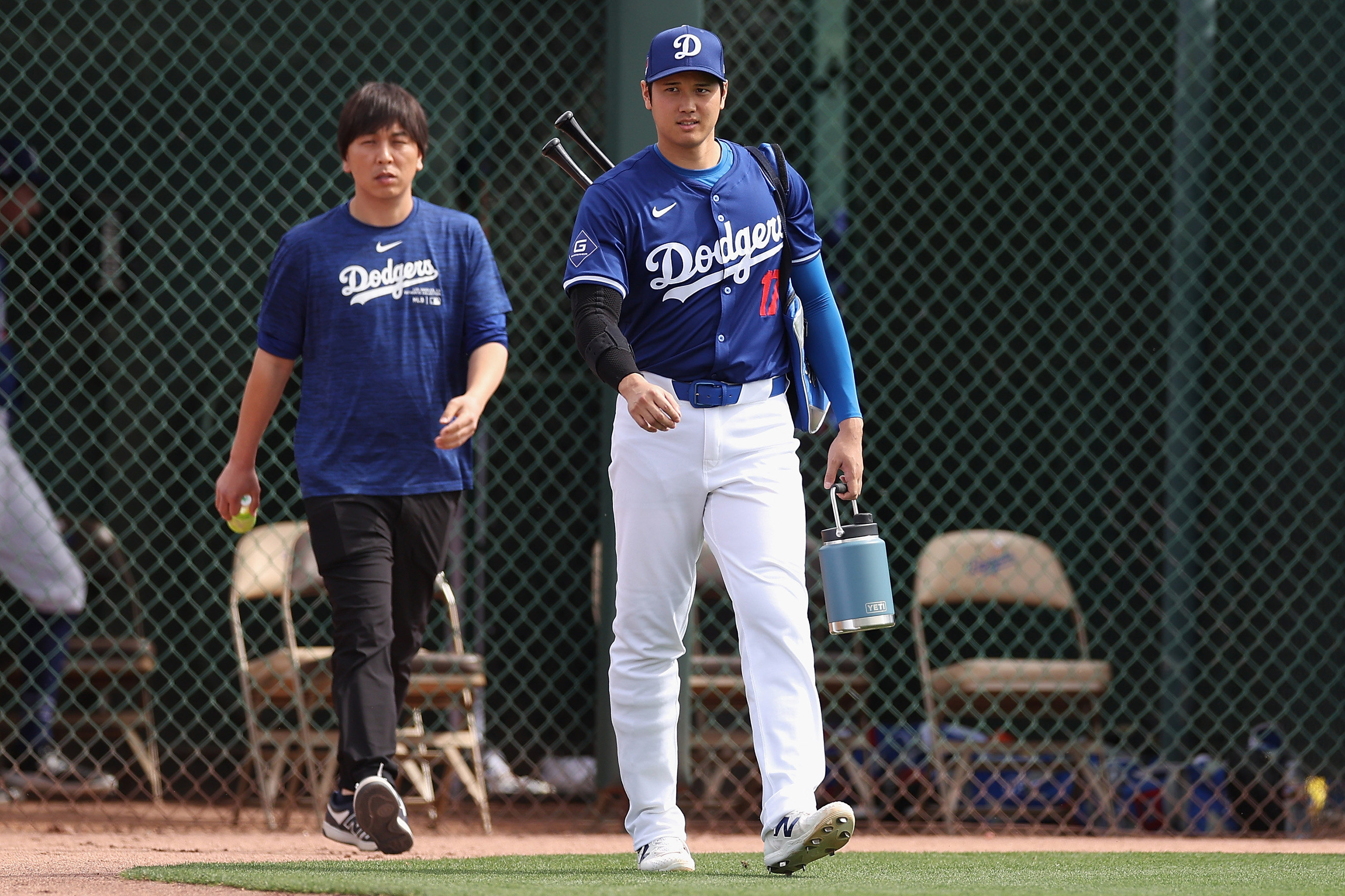 LA Dodgers star Shohei Ohtani and interpreter Ippei Mizuhara arrive for a game against the Chicago White Sox during spring training in Glendale, Arizona. Photo: Getty Images