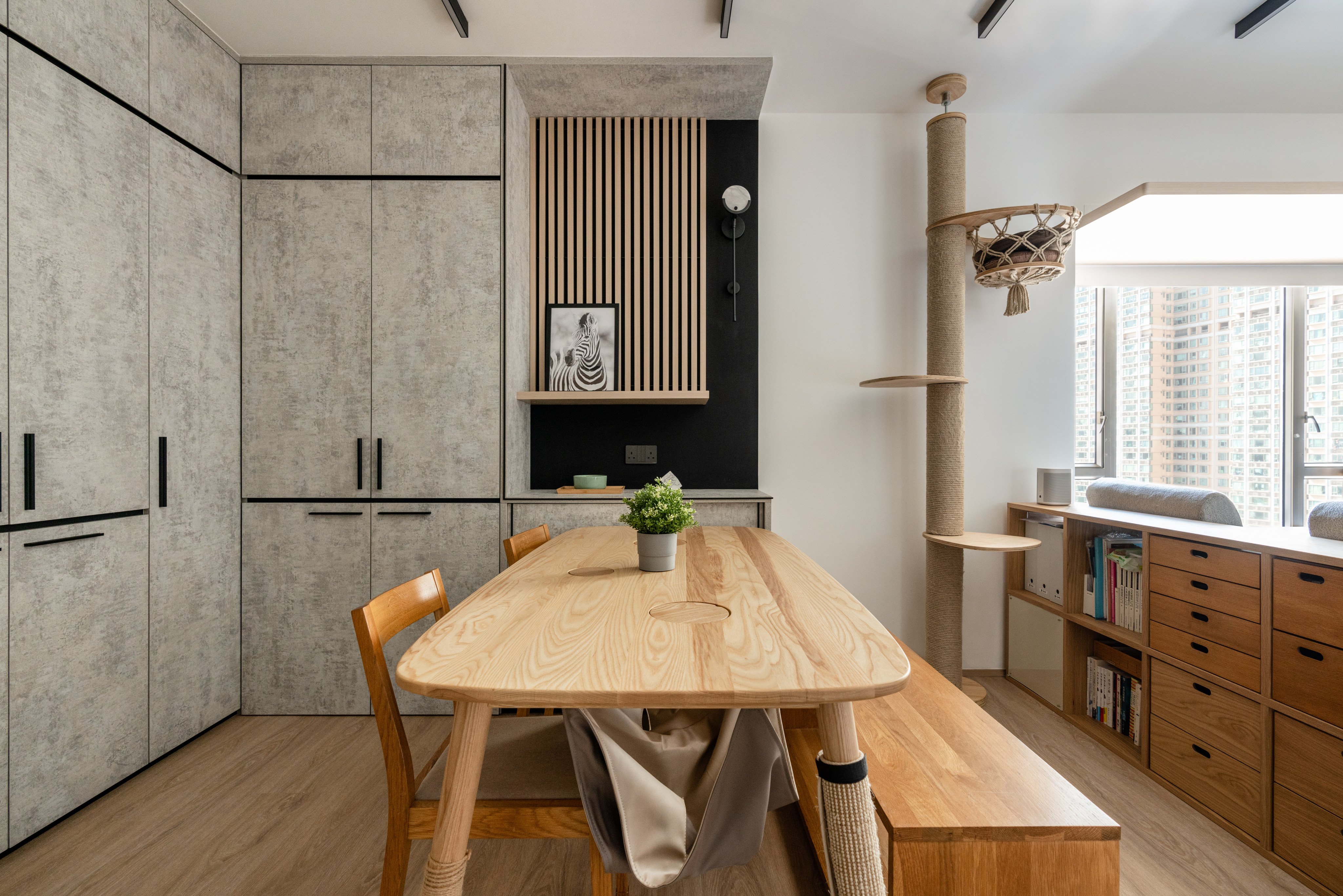 A Sham Tseng flat, in the New Territories in Hong Kong, was renovated with the owners’ cats in mind – think bespoke feline furniture, scratch-proof flooring paired with hidden storage and Japanese-style decor. Photo: Tracy Wong