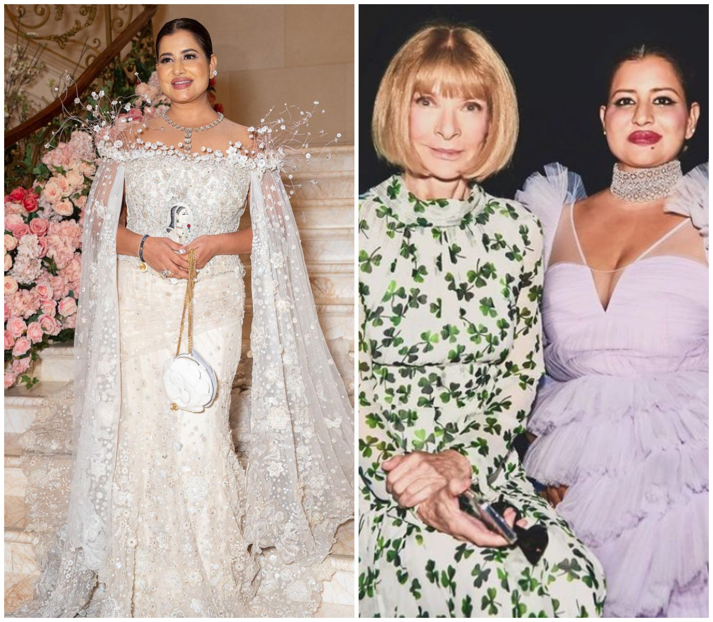 Sudha Reddy reportedly wore 200 carats worth of diamonds to the Met Gala 2024; Reddy posing with Anna Wintour. Photos: @sudhareddy.official/Instagram