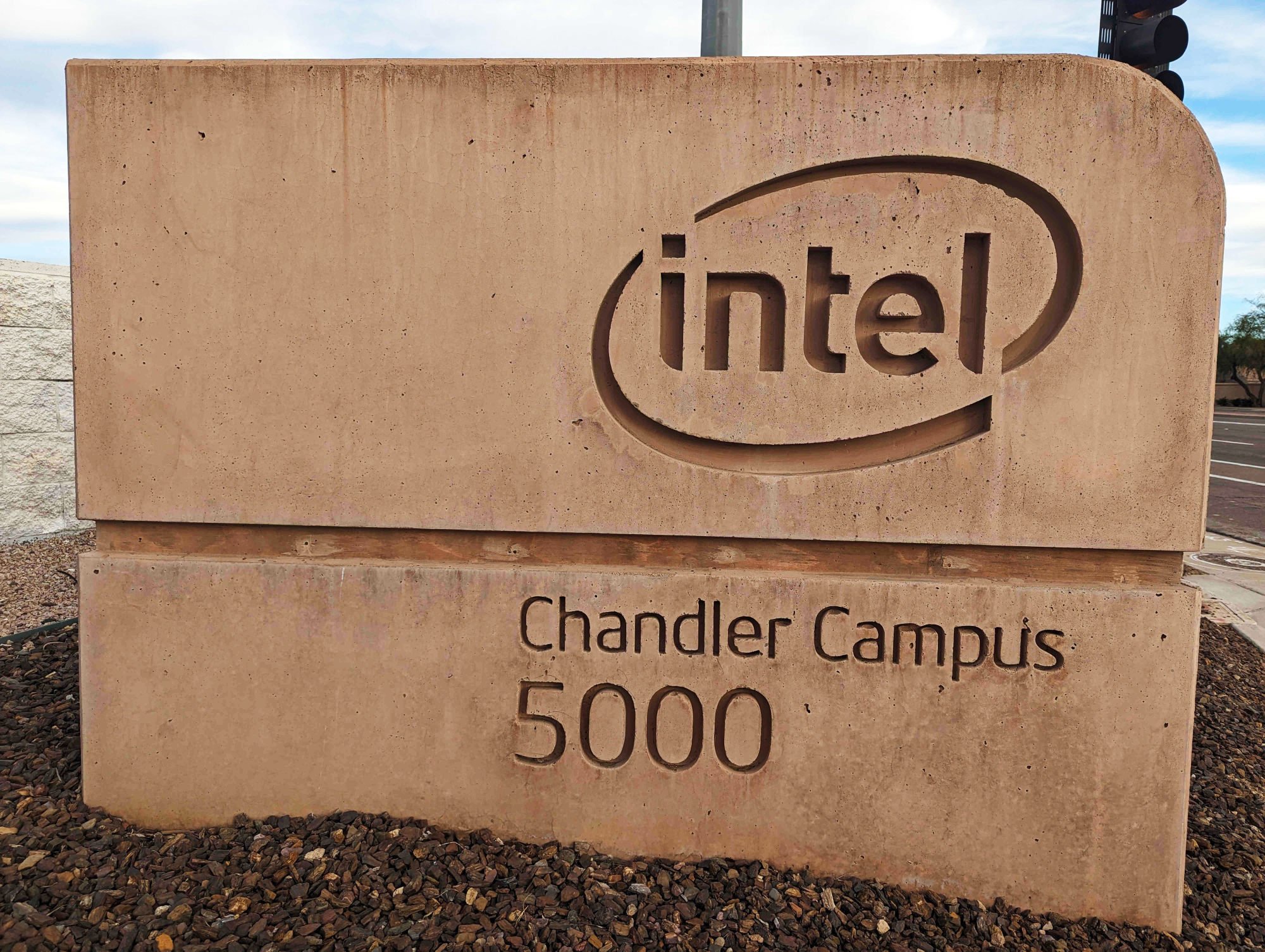 A sign at the entrance of Intel’s Chandler campus in Arizona. Photo: Matt Haldane