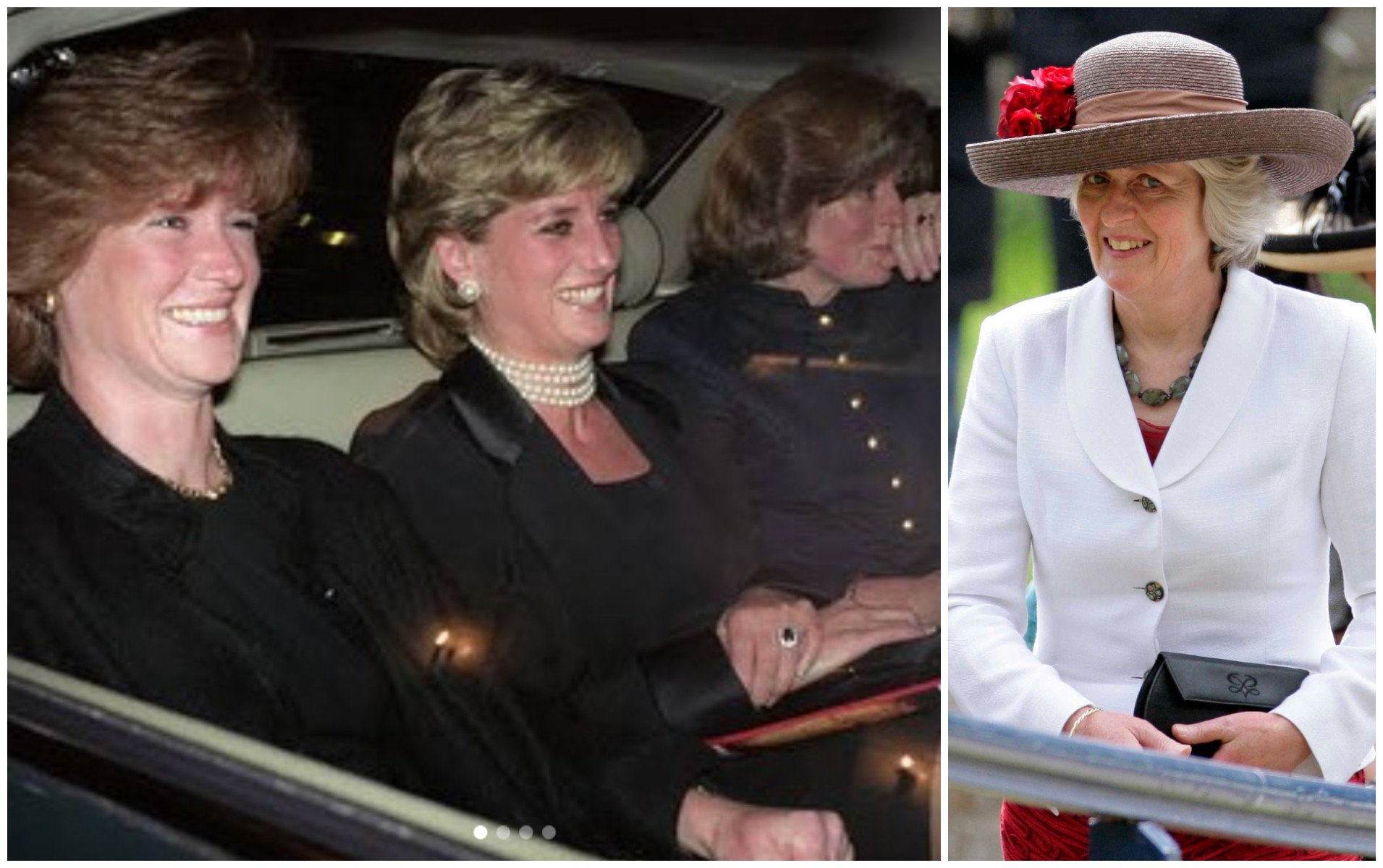Lady Jane Fellowes with her sister Princess Diana in happier times, and today. Photos: @diana.princess.of.our.hearts/Instagram; Getty Images