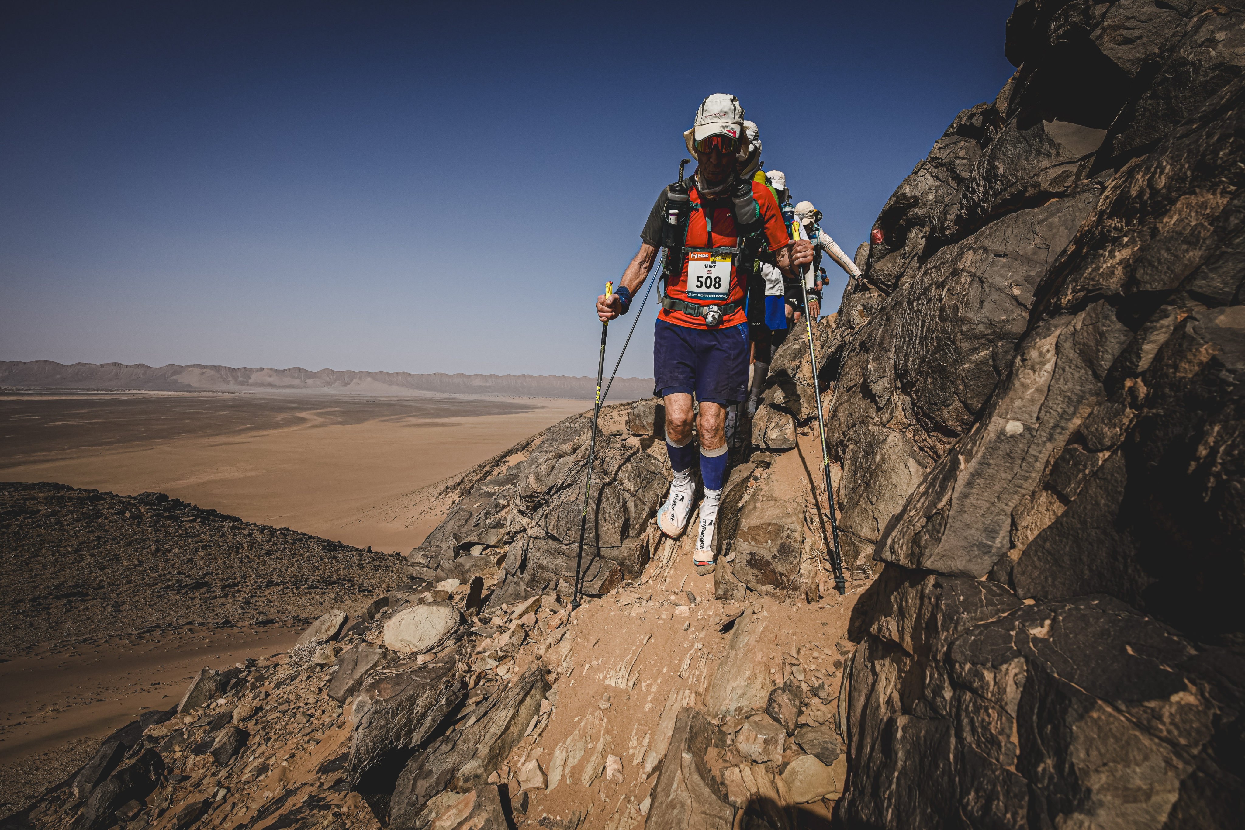 Harry Hunter, 76, takes part in the 250km Marathon des Sables ultramarathon through the Sahara Desert, the world’s hardest foot race. The Briton explains what motivates him and to what he ascribes his running prowess. Photo: Marathon des Sables 