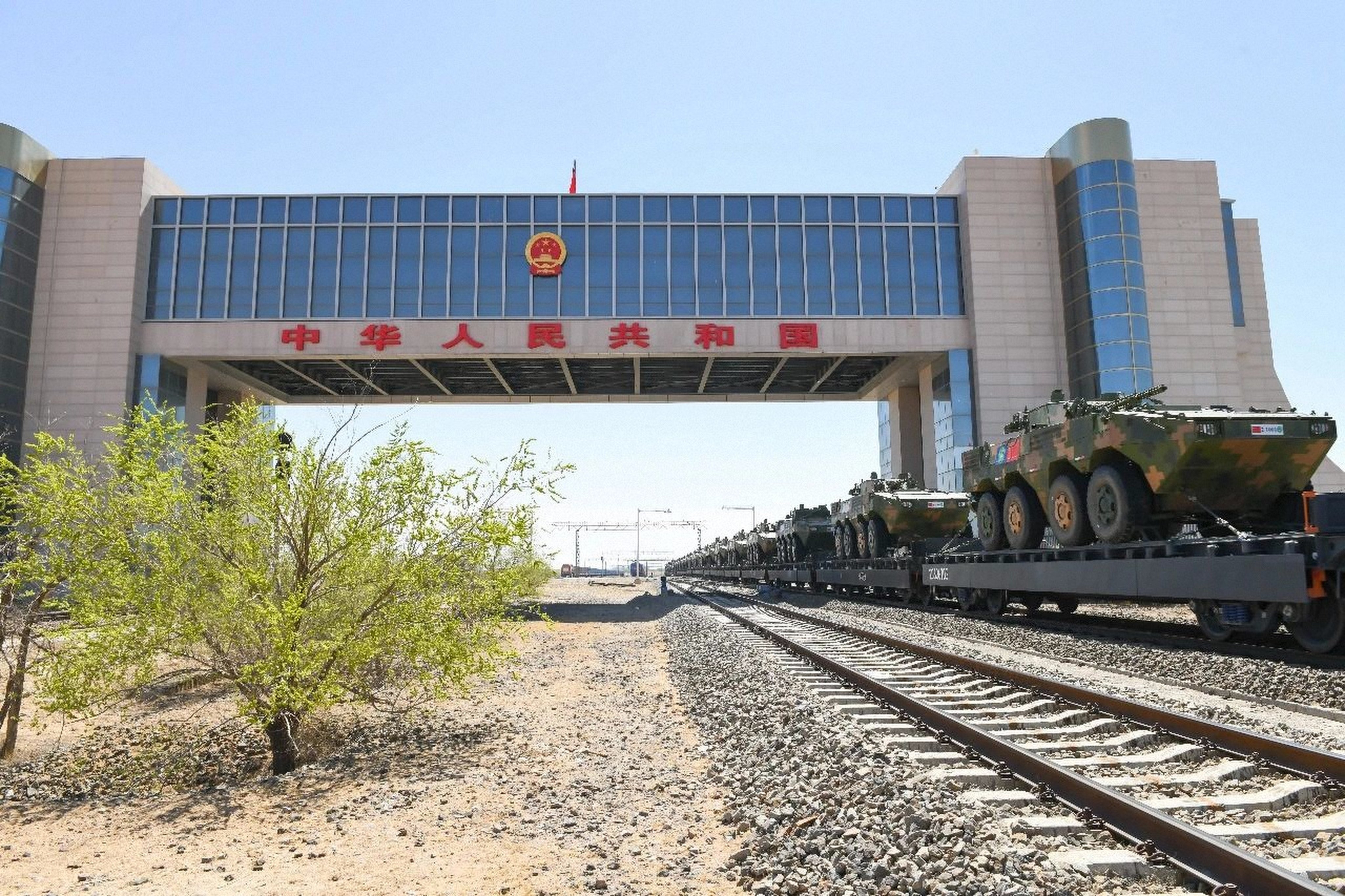 A train loaded with weapons and equipment departs from Erenhot in China’s Inner Mongolia Autonomous Region on Monday, headed for joint drills in the Gobi Desert. Photo: Ministry of National Defense