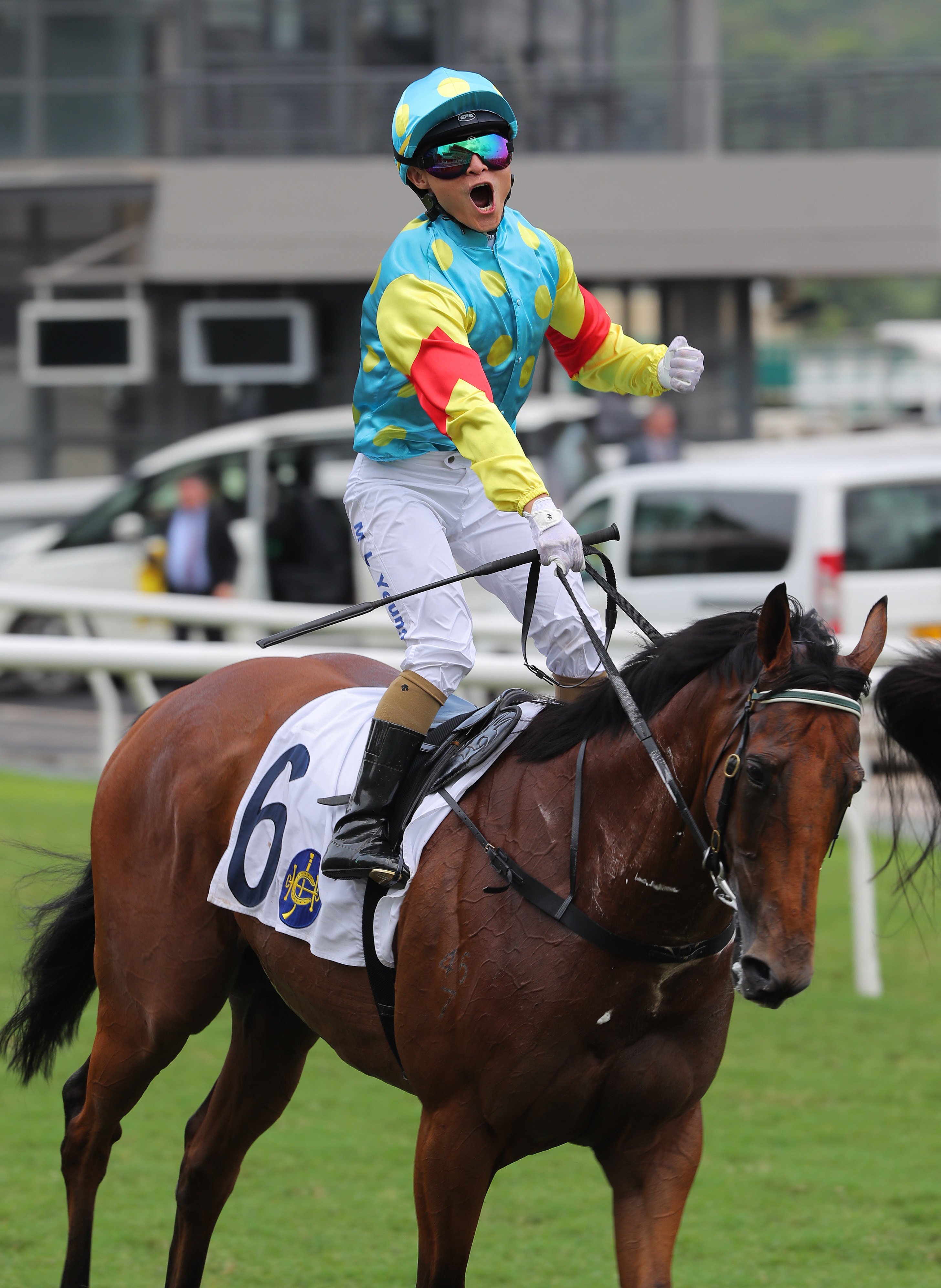 Race 5, AWESOME TREASURE, ridden by Keith Yeung, won THE KOWLOON CRICKET CLUB CENTENARY CUP(class 4, 1200m, turf) at Sha Tin. Keith Yeung celebrated his 300TH win. 11MAY24 SCMP / Kenneth Chan.