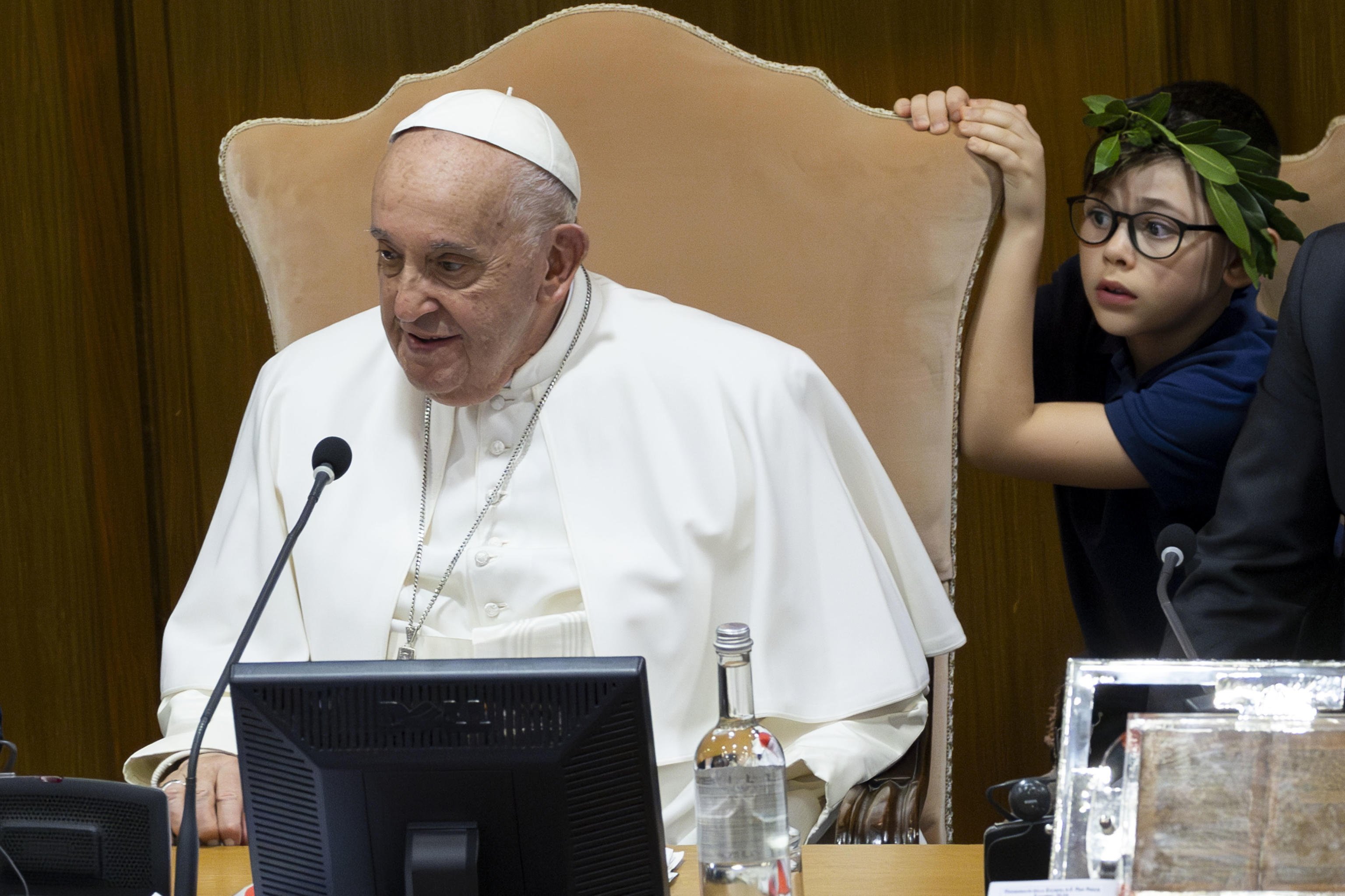 Pope Francis participates in a round table on ‘Children: Generation Future’ in the Vatican on Saturday. Photo:  EPA-EFE