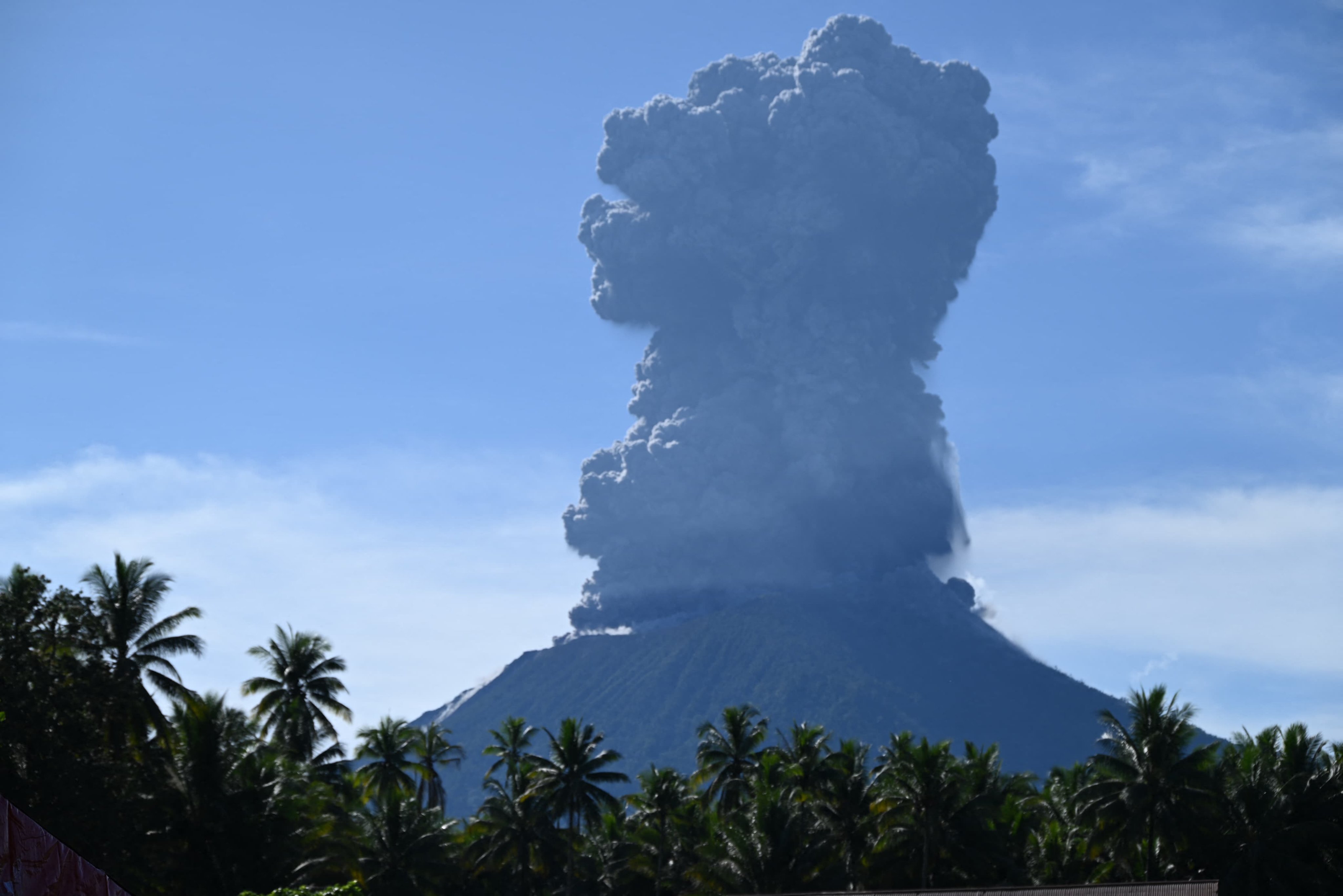Mount Ibu spews thick smoke on Monday. Photo: Centre for Volcanology and Geological Hazard Mitigation via AFP