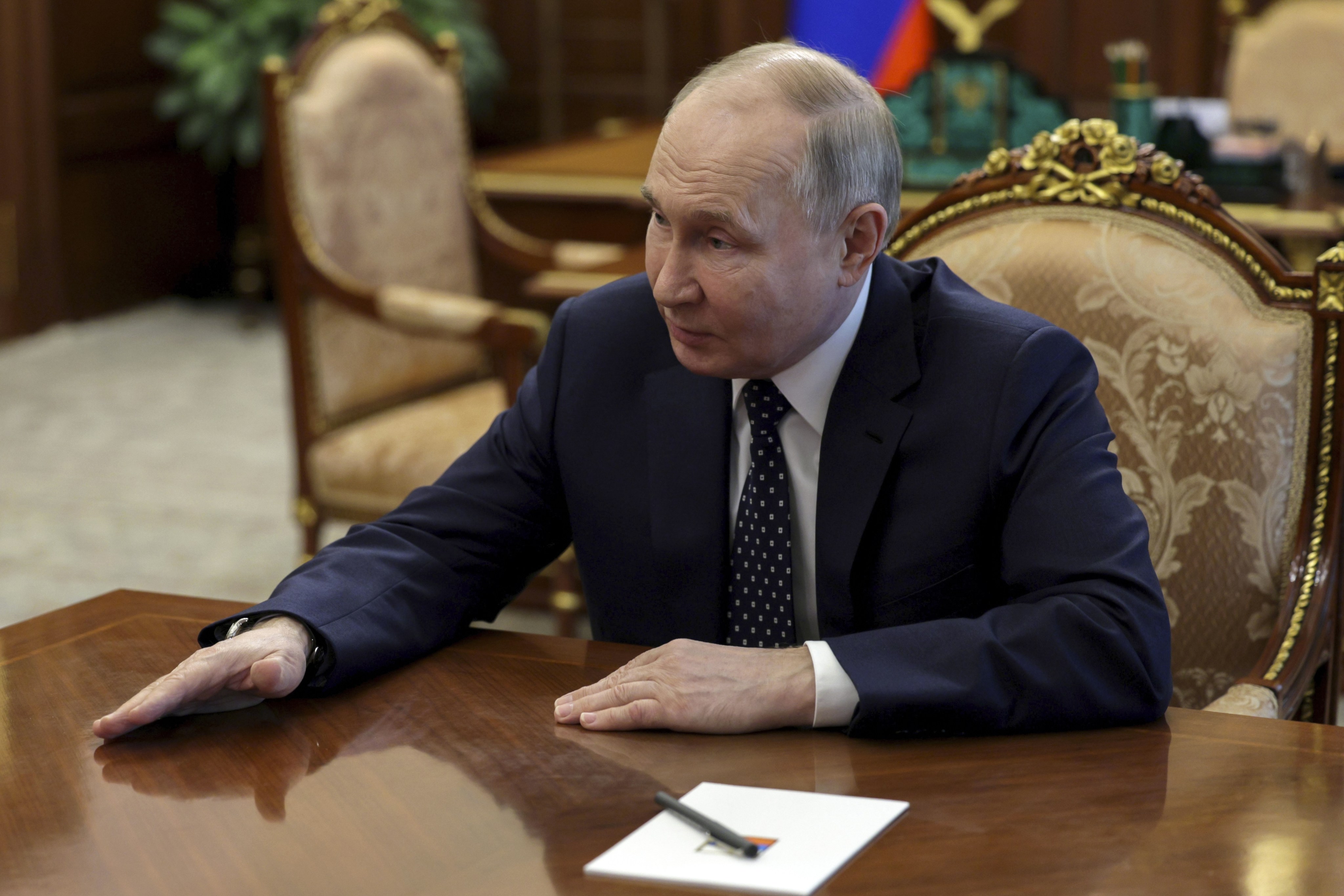 Russian President Vladimir Putin at the Kremlin in Moscow, Russia on Saturday. Photo: Sputnik, Kremlin Pool Photo via AP