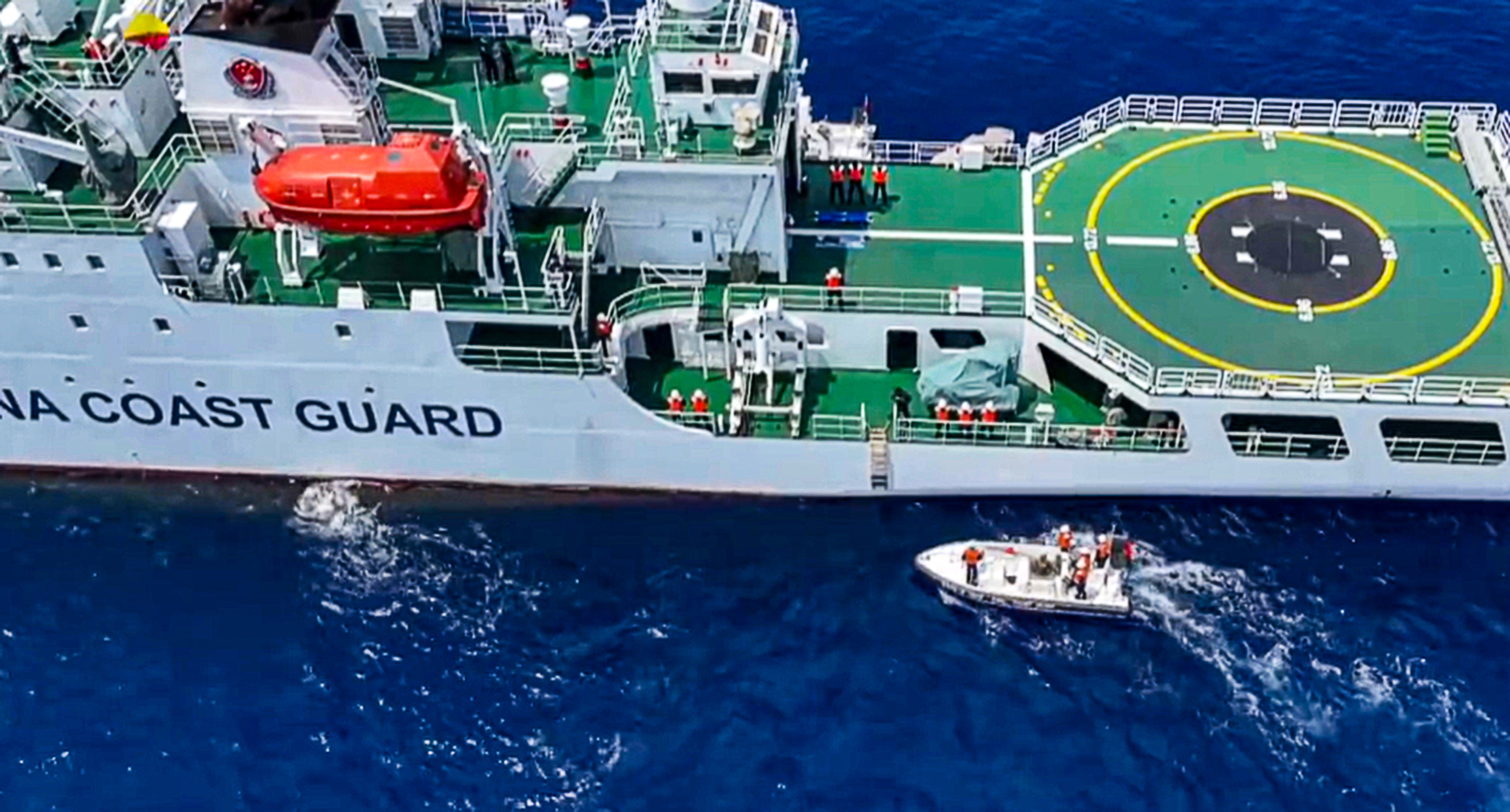 China Coast Guard said it recently conducted “normalised” lifeguard training for Chinese fishing boats near Scarborough Shoal ahead of a Philippine civilian-led mission in the disputed waterways. Photo: Weibo/玉渊谭天