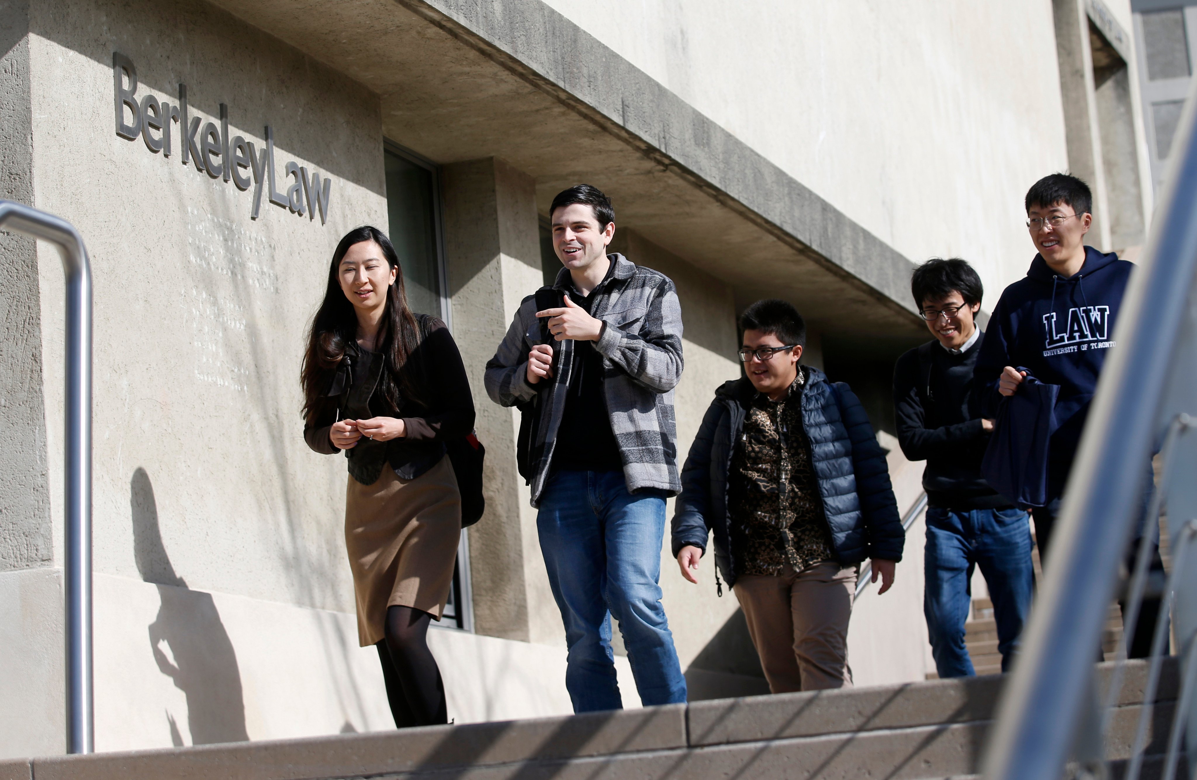 Students walk past a sign at UC Berkeley’s law school in Berkeley, California in 2020. Photo: Getty Images